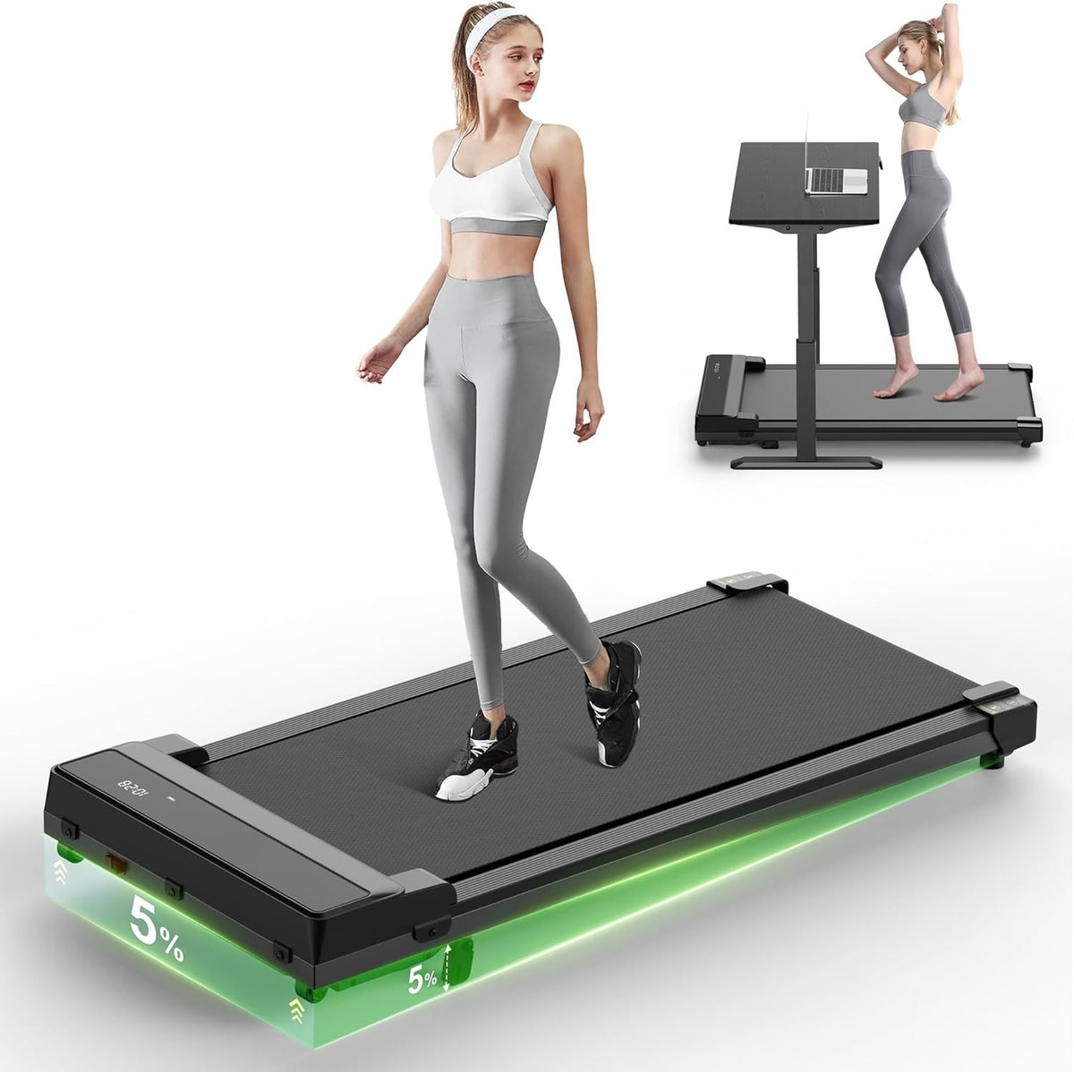 Walking Pad 5% Incline Under Desk Treadmill Quiet Portable 6km/h Compact Home