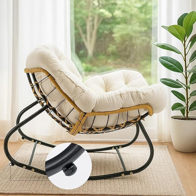 Oversized Egg Chair Rattan Wicker Rocking Chair w/ Cushion Indoor Outdoor