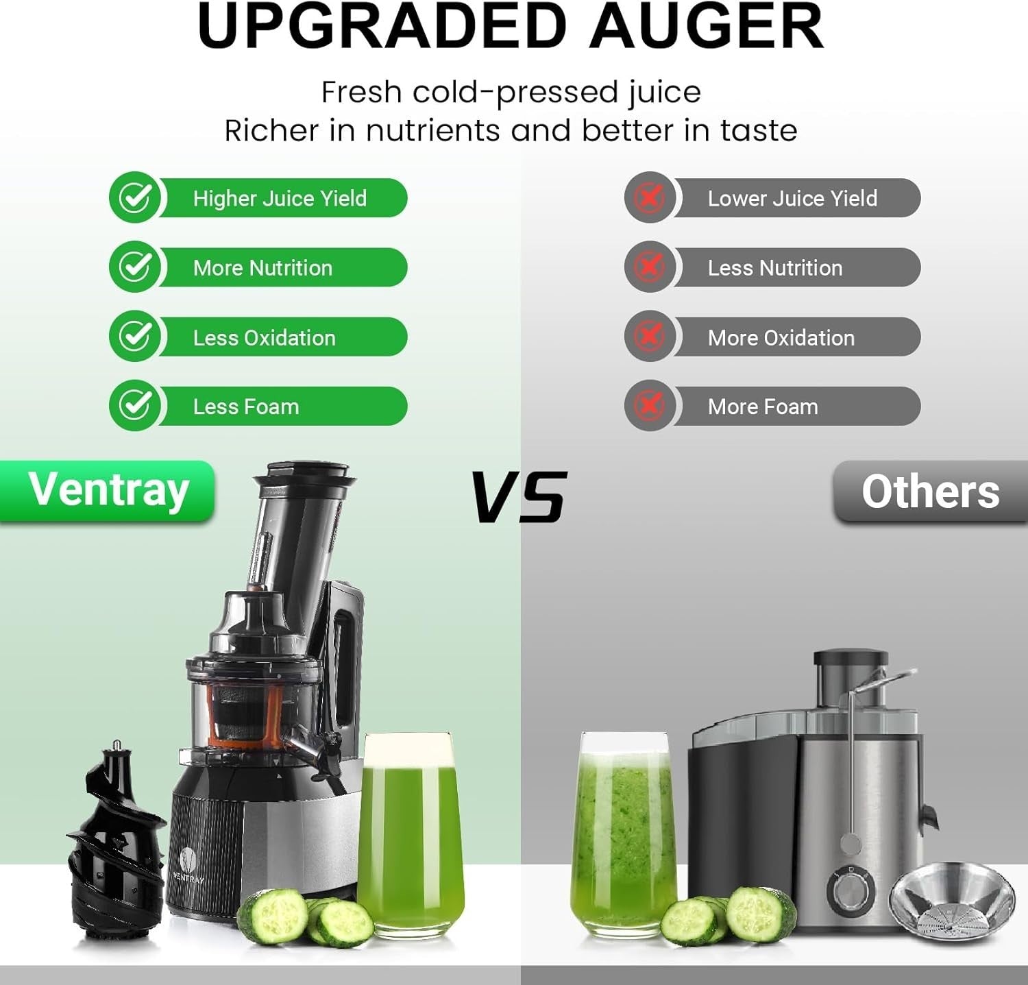 Slow Cold Press Juicer 65RPM Quiet Motor High Yield BPA Free