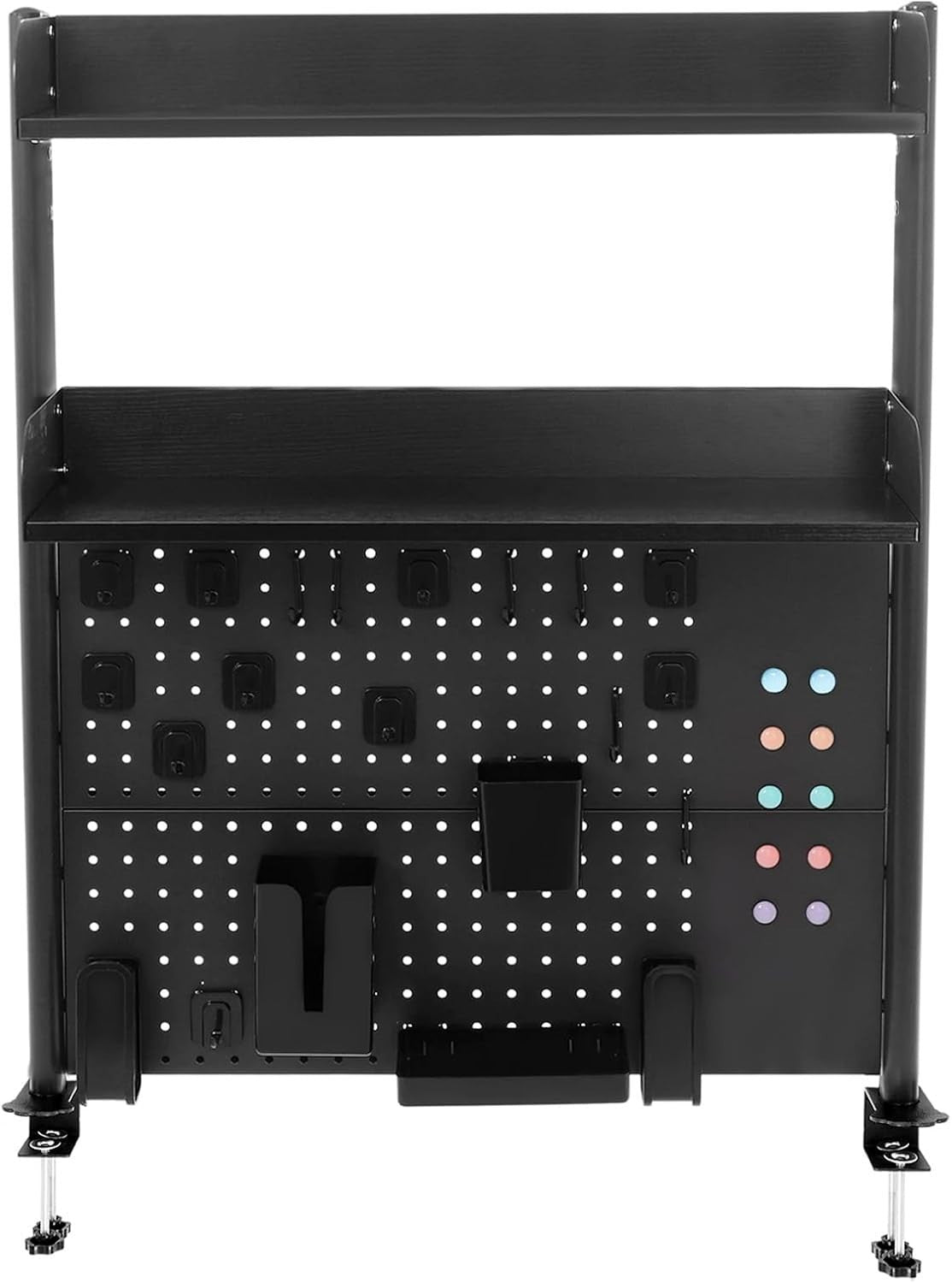 Clamp-On Desk Pegboard 80cm 2-Tier Desktop Organizer Shelf Privacy Panel Black