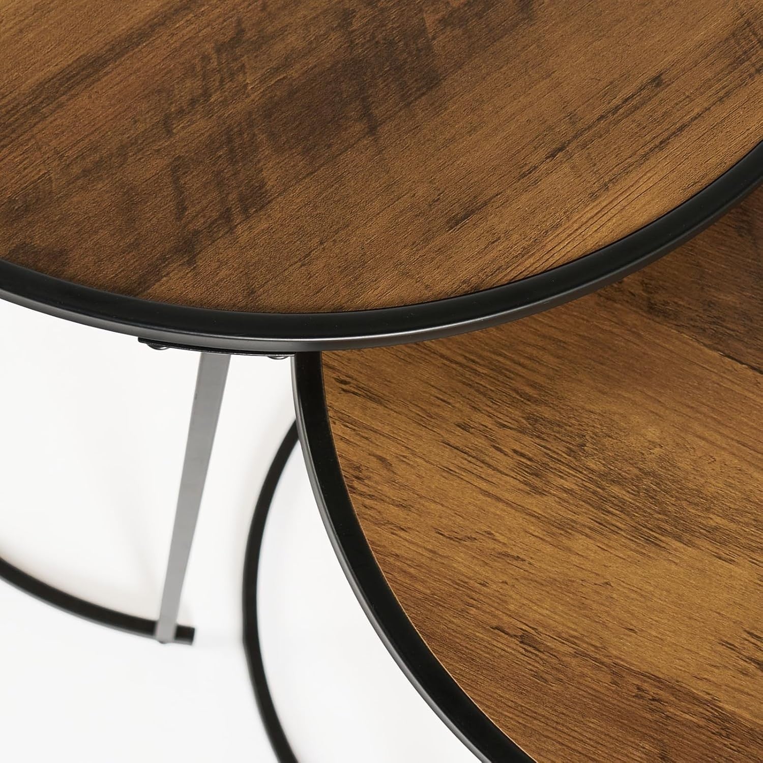 Nest of Tables Set 3 Modern Coffee Side End Table Wood Top Metal Frame Black