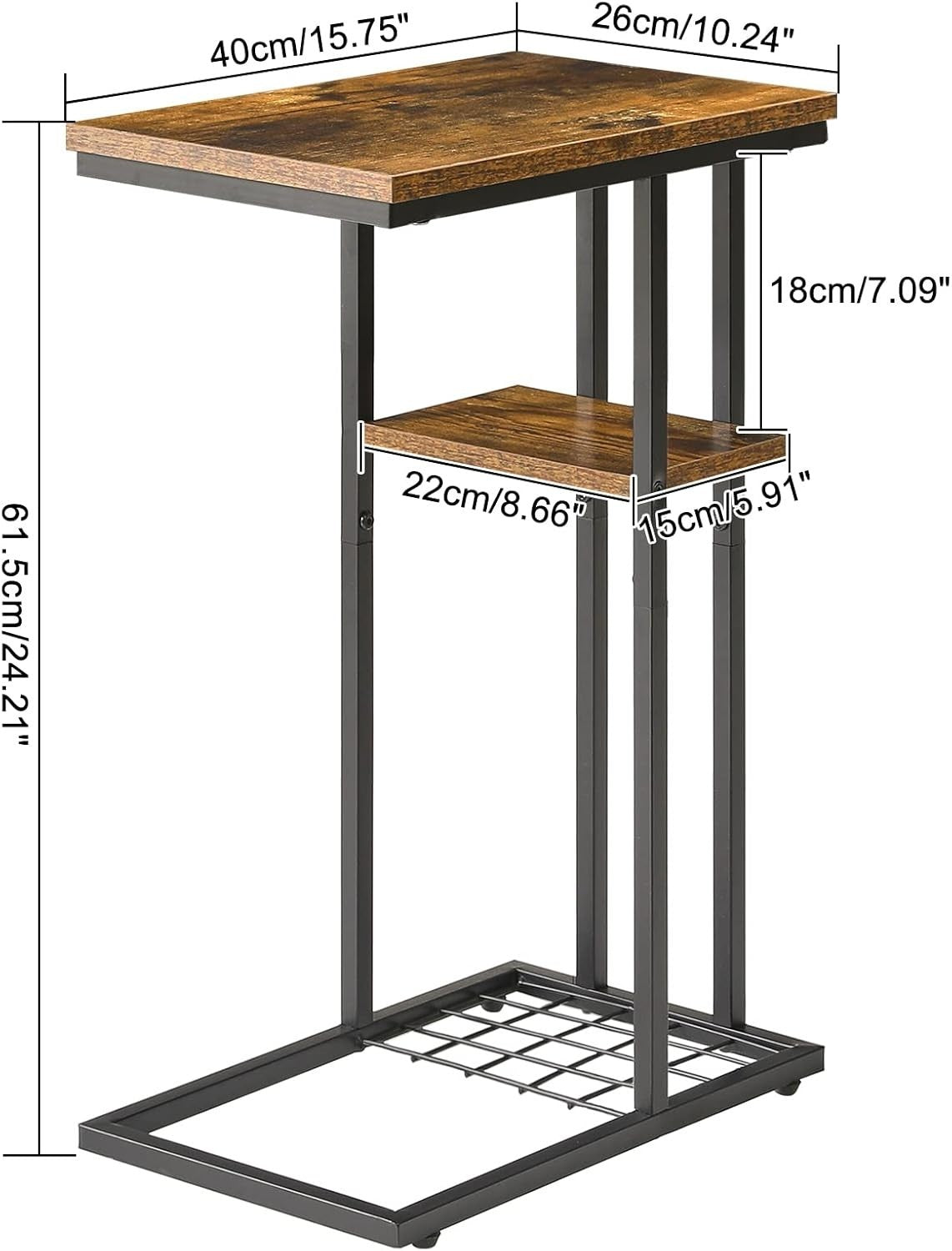 C-Shaped Side Table Snack Table for Small Spaces – Industrial Metal Desk