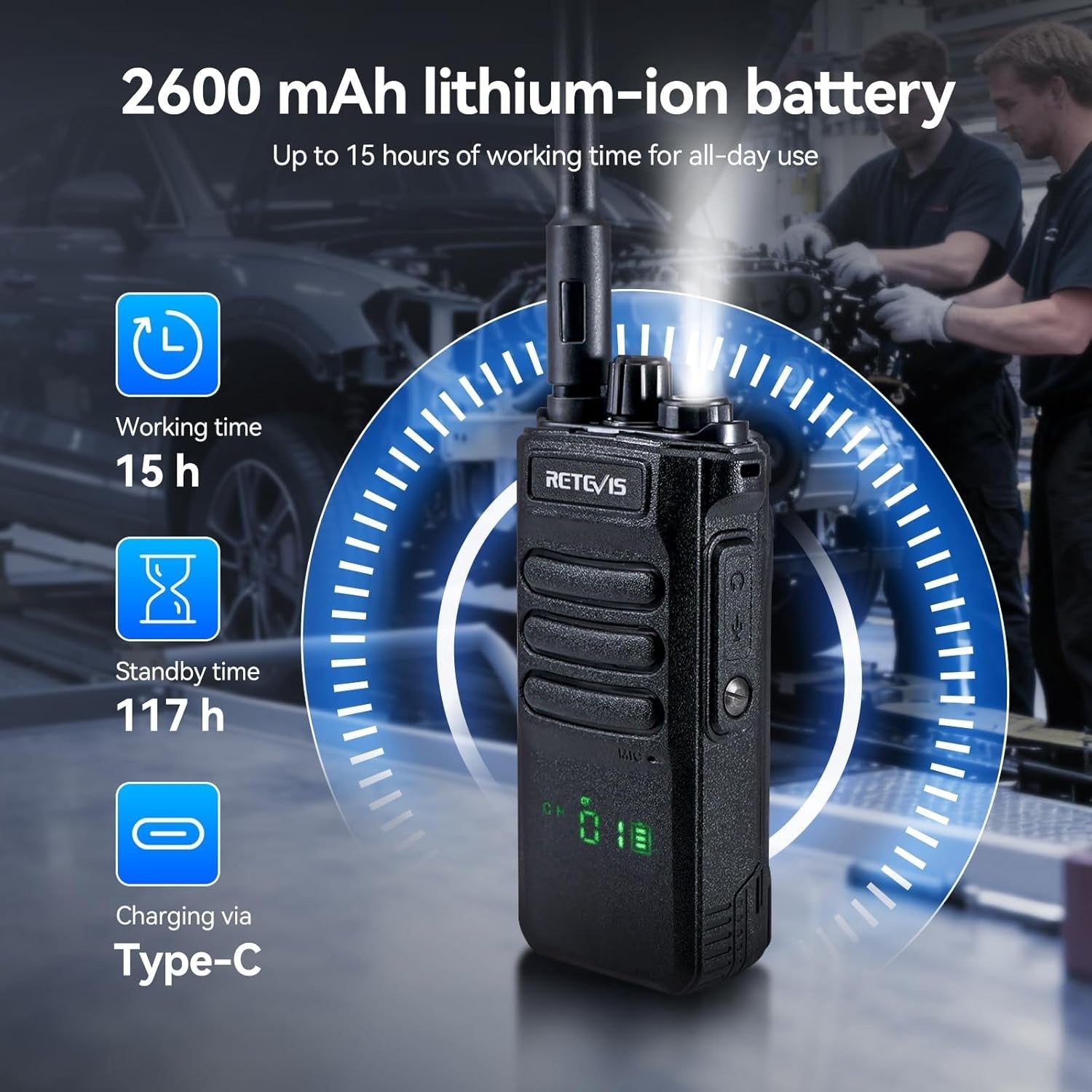 Long Range Professional Walkie Talkies 2 Pack 2600mAh Speaker Mic