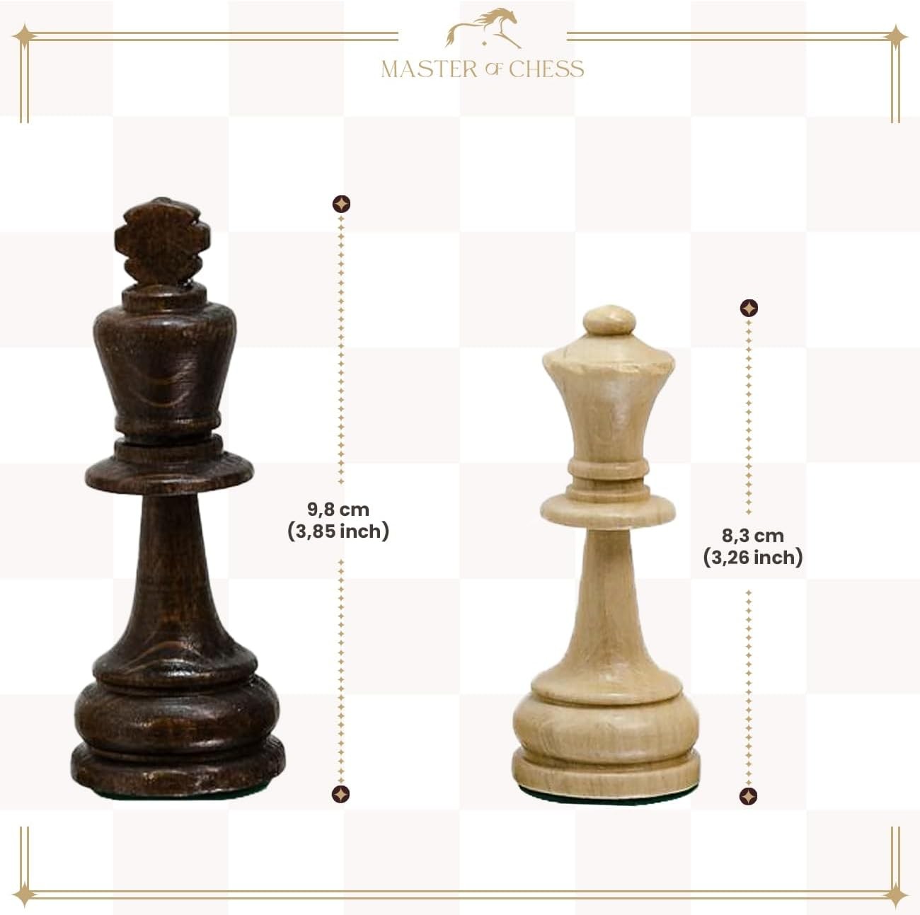 Staunton Tournament Wooden Chess Pieces Set No.6 | Handcrafted Weighted 98mm Kin
