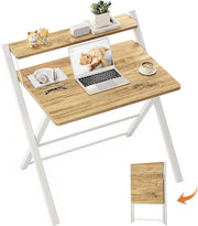 Foldable Computer Desk Small Space with Monitor Shelf No Assembly Oak
