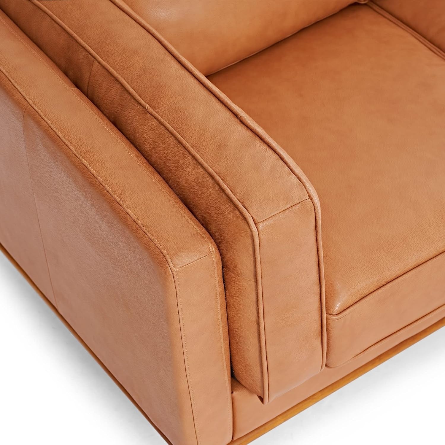 Italian Leather Sofa 3 Seater | Cognac Tan | Solid Wood | Mid Century