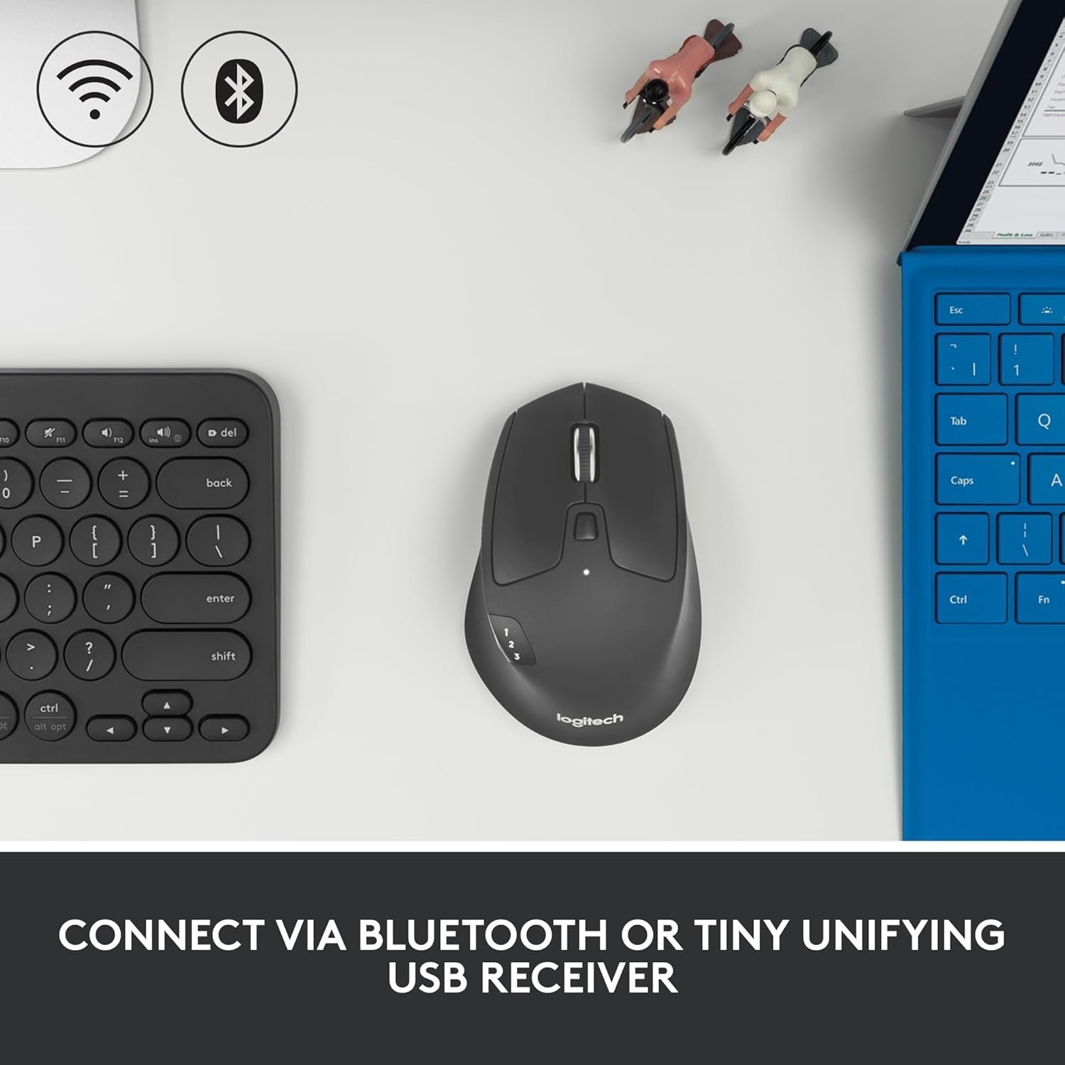 Multi Device Wireless Mouse Bluetooth USB Long Battery Ergonomic Office
