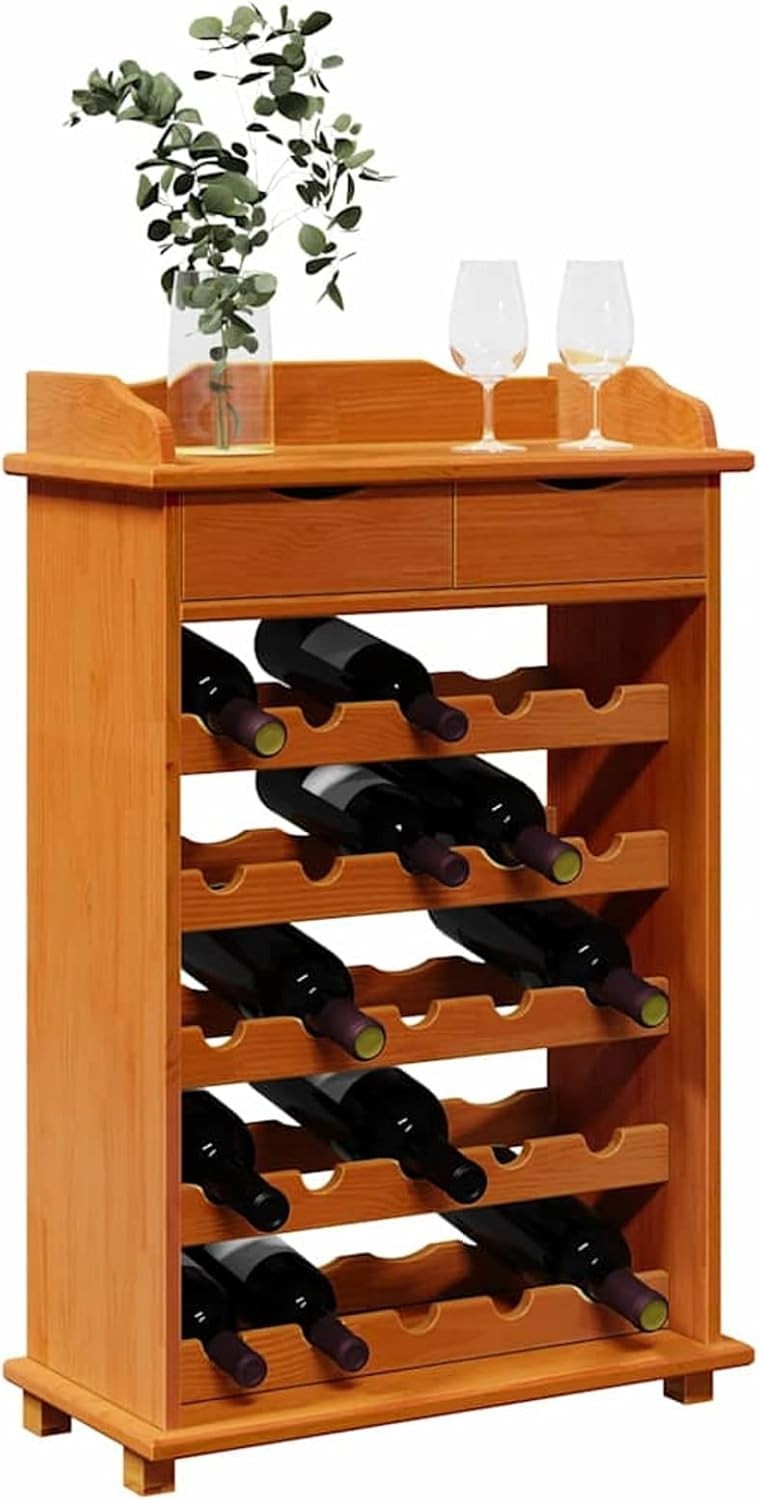 20 Bottle Rustic Wood Wine Rack Cabinet with Top Shelf Storage Stand Kitchen Bar