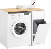 Washing Machine Cabinet with Laundry Basket Drawer Storage Unit White