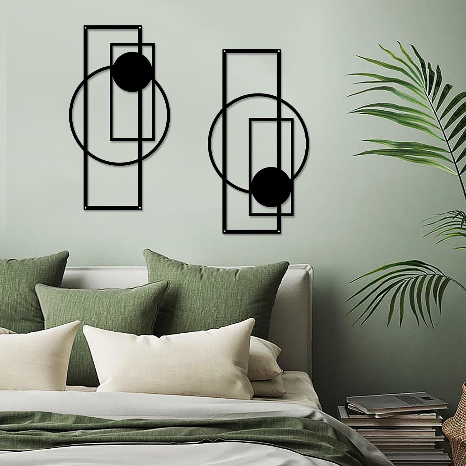 2PC Black Metal Wall Art Geometric Minimalist Decor Set