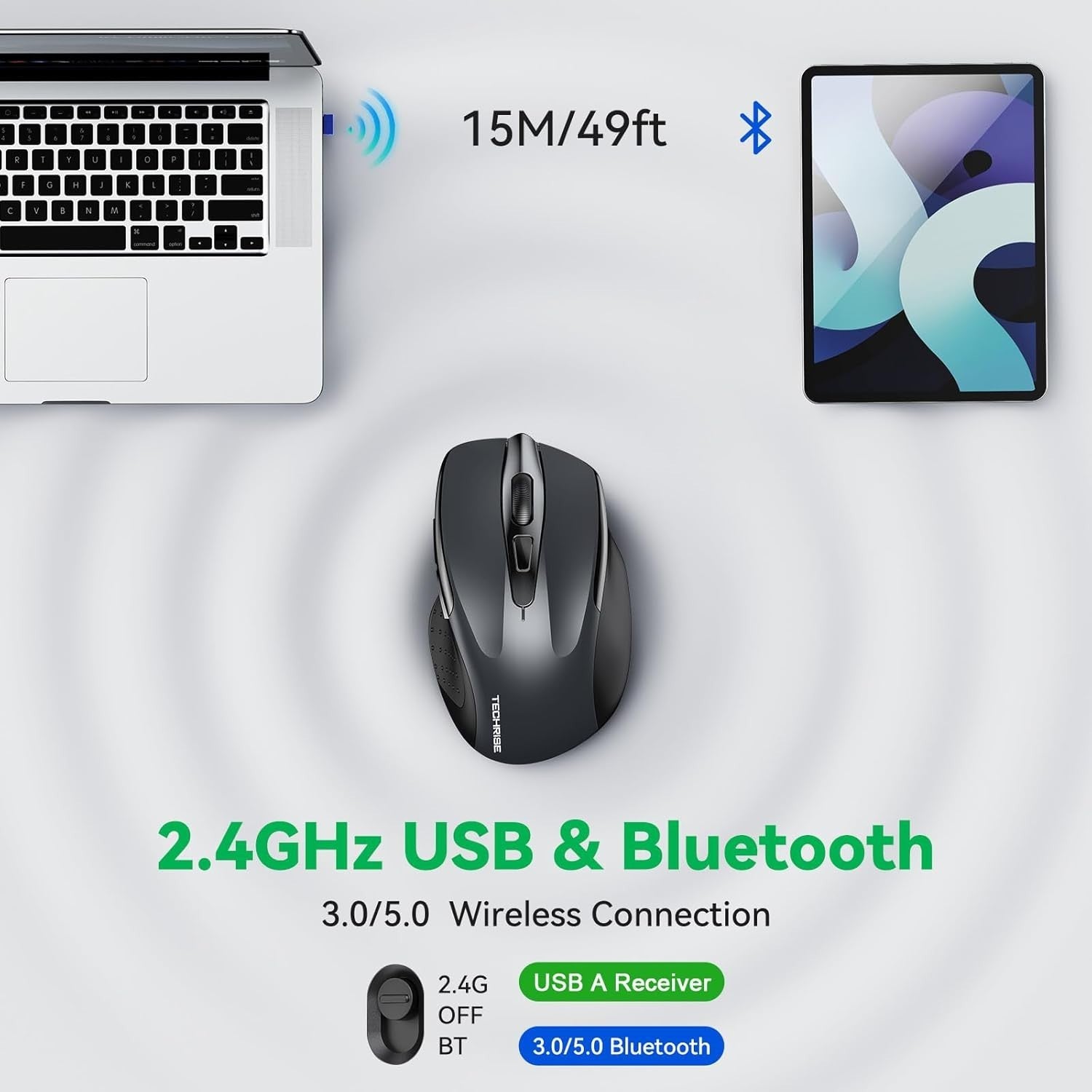 Rechargeable Bluetooth Wireless Mouse Silent 4800 DPI Ergonomic Laptop PC