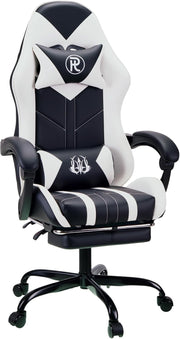 Ergonomic Gaming Chair with Footrest & Lumbar Support – White PC Seat