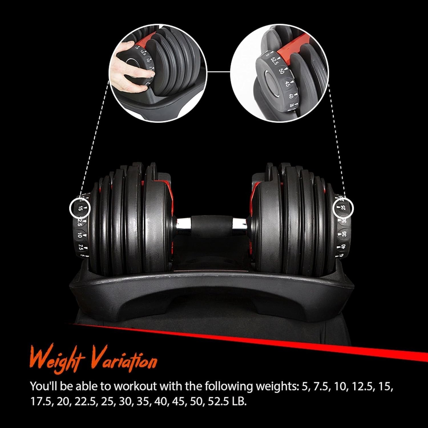 Adjustable Dumbbell 2.25–23.5kg Single Free Weight Home Gym Training