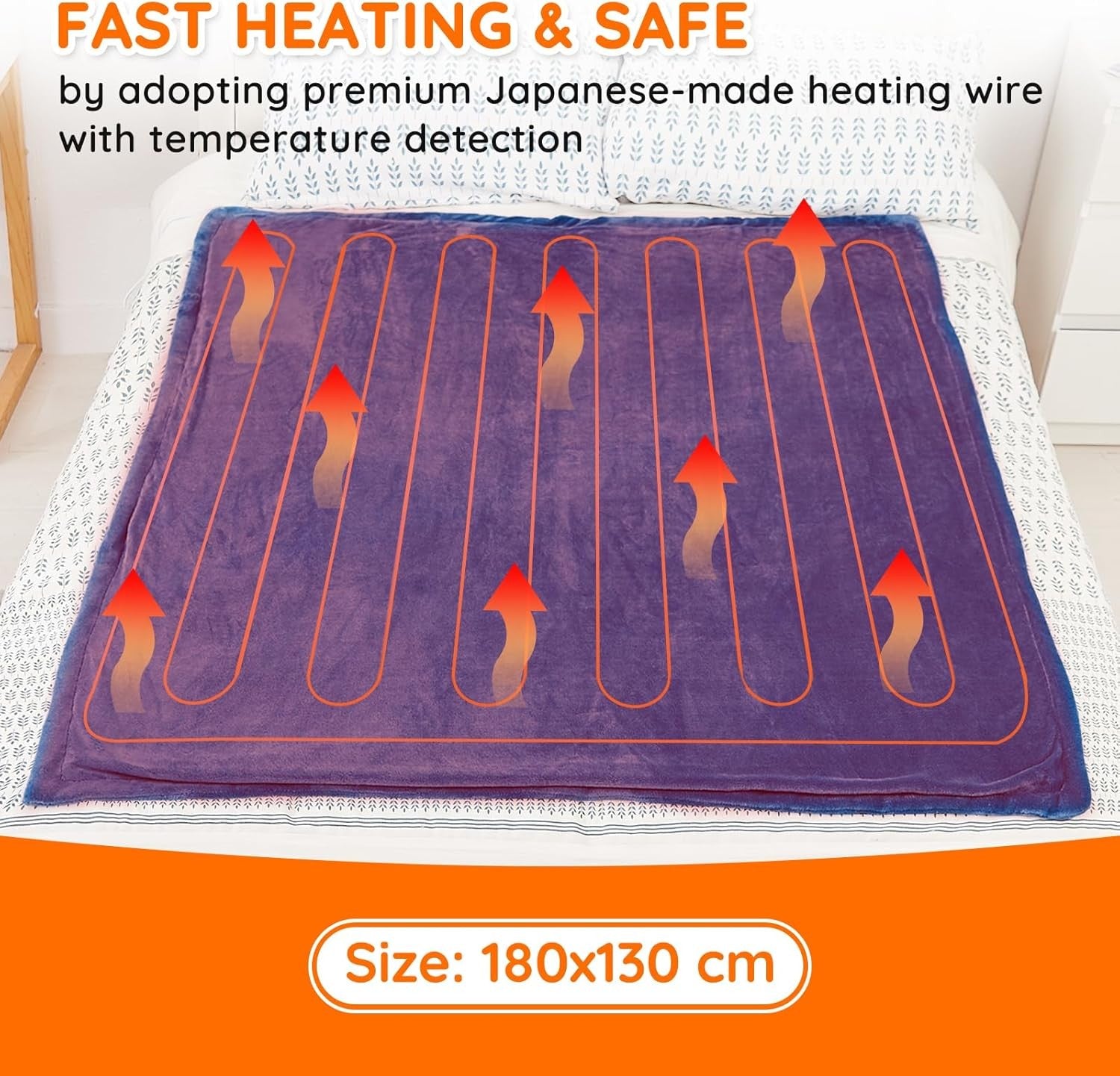 Electric Heated Throw Blanket Fast Heat 10 Levels Sherpa Flannel 180x130cm