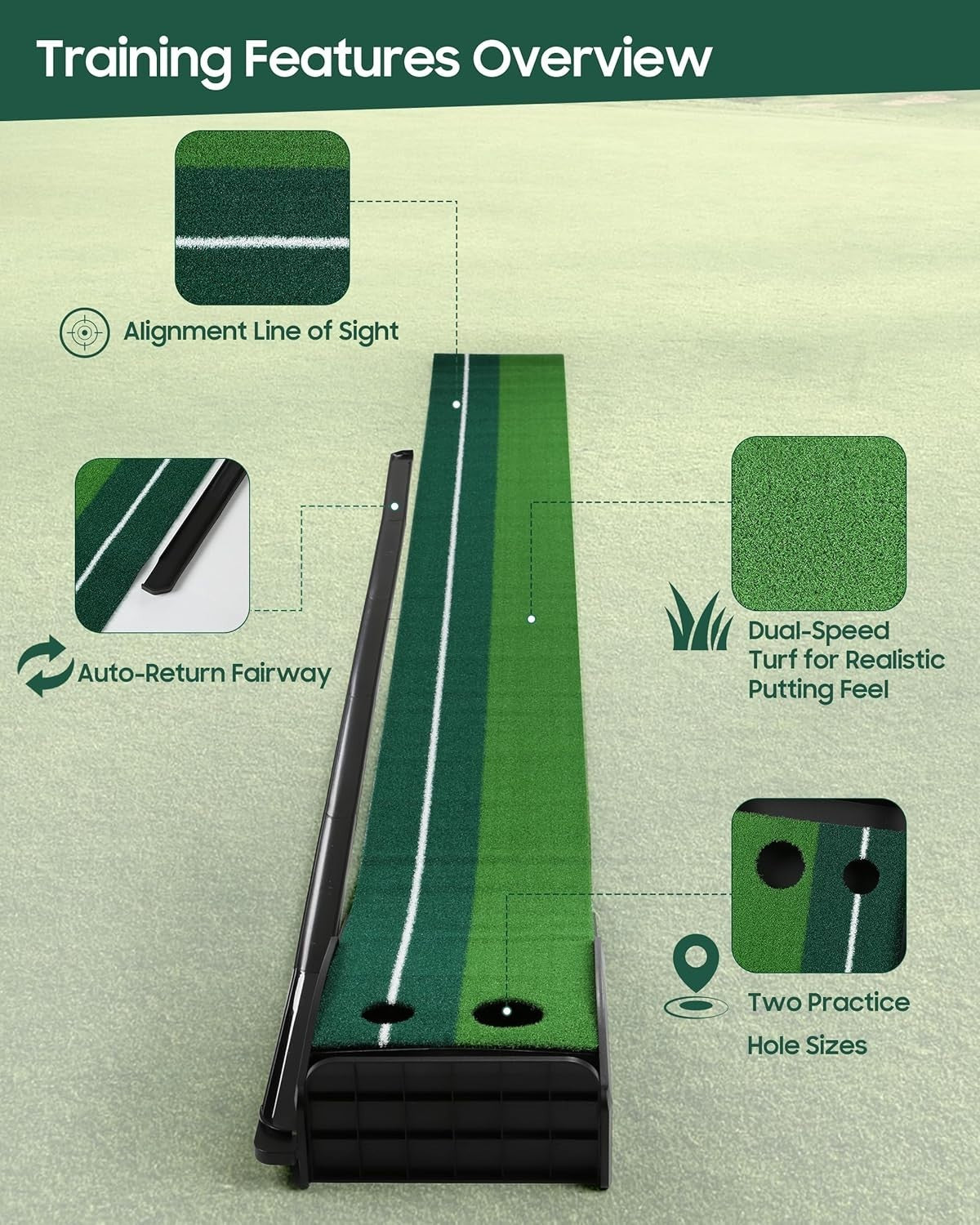 Golf Putting Mat Auto Ball Return Indoor Practice Trainer Home Office Garden