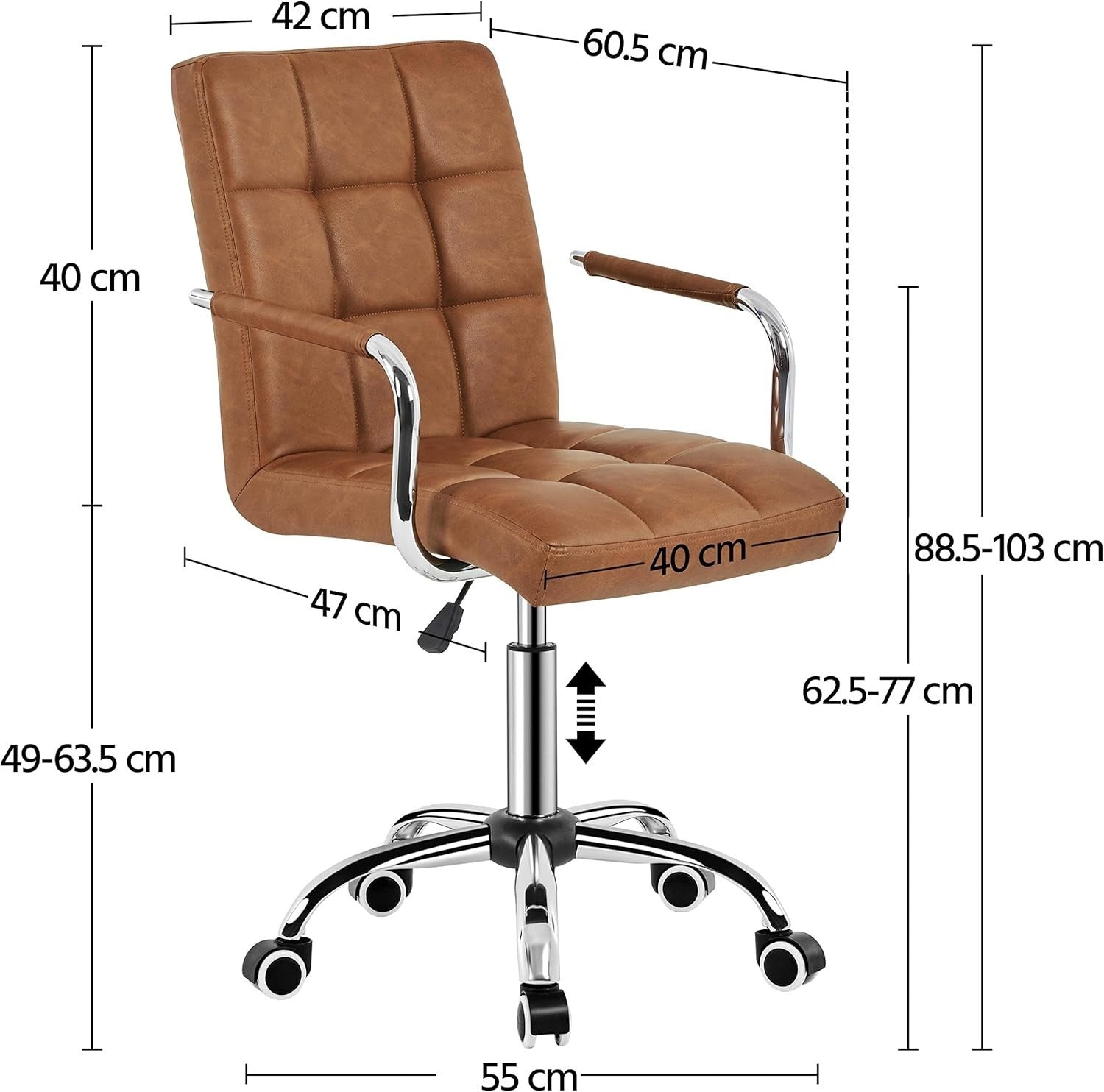 Retro Brown Faux Leather Office Desk Chair Adjustable Swivel Task Rolling Seat