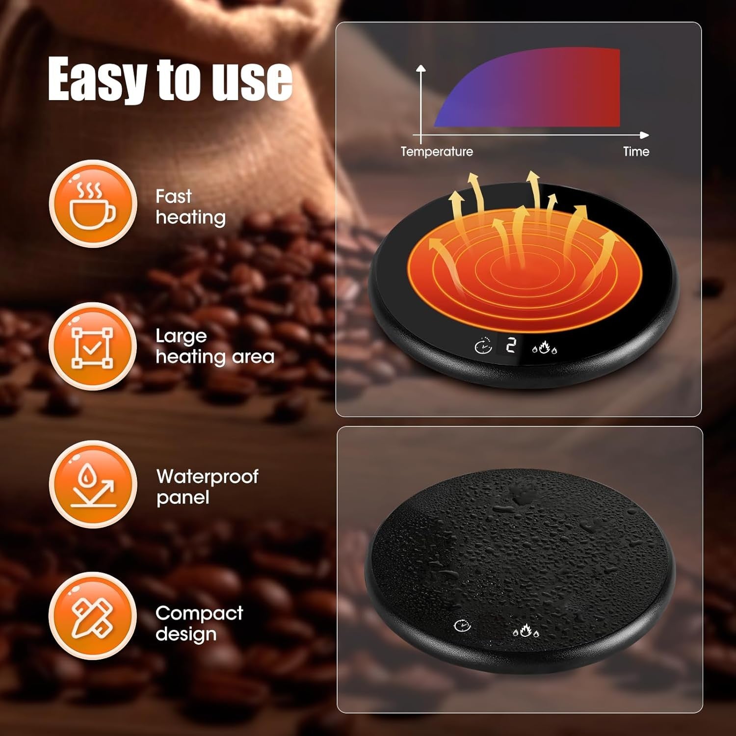 Smart Coffee Mug Warmer Touch LED 2 Temp Desk Heater