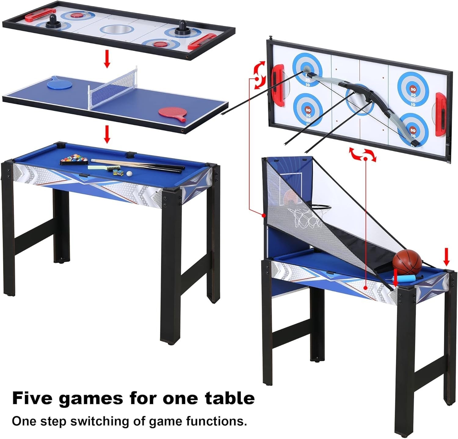 36in 5 in 1 Multi Game Table Kids Pool Ping Pong Hockey Archery