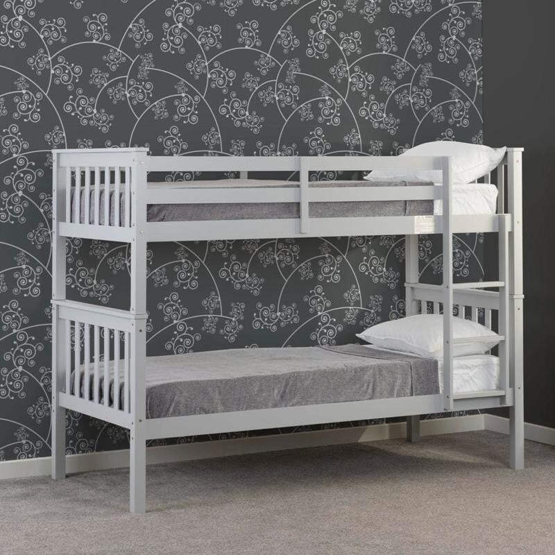 Kids Bunk Bed Grey 3FT Wooden Frame Sturdy Compact Sleeper for 2 Beds Room