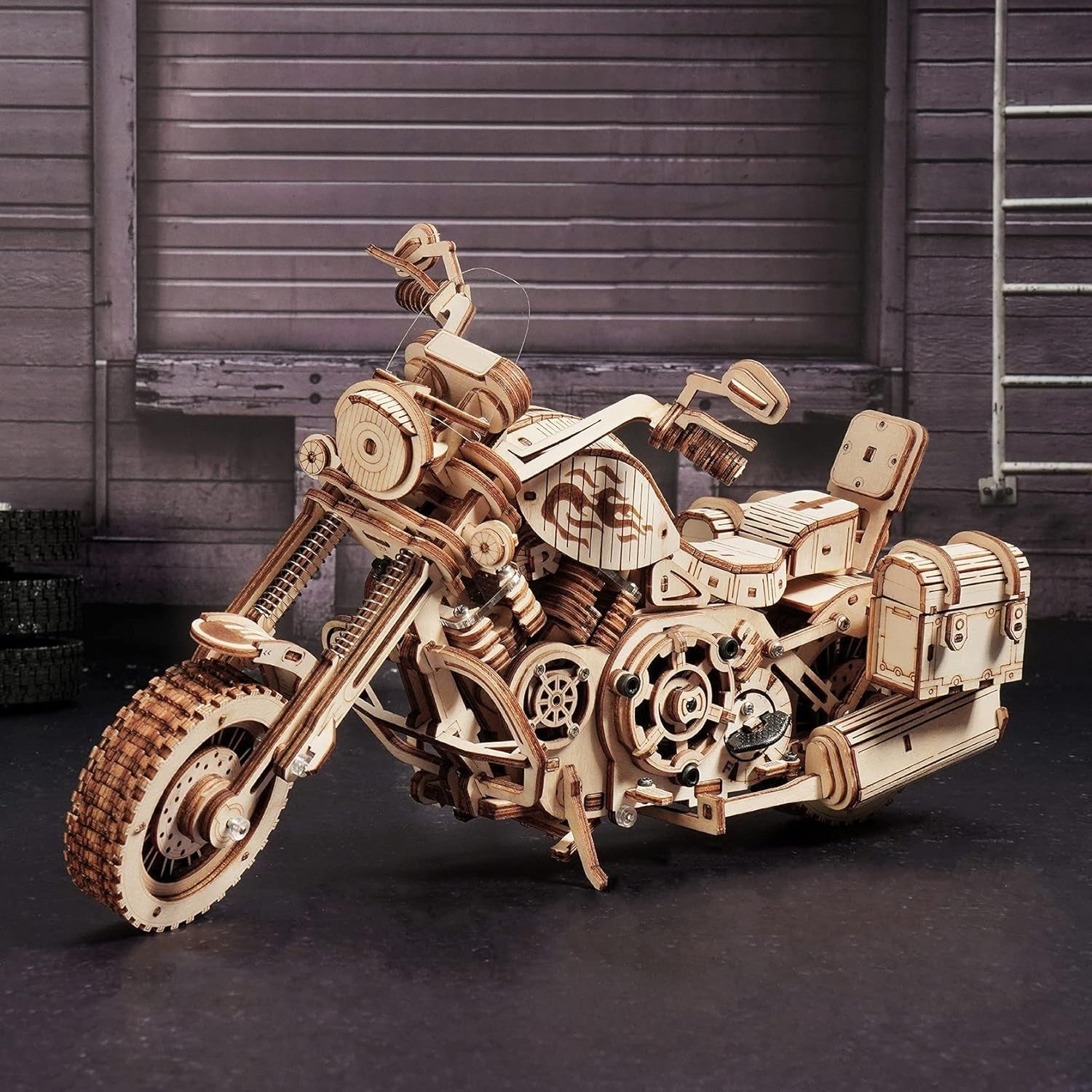 Mechanical 3D Wooden Motorcycle Puzzle - Realistic Gears & Spring Action Model