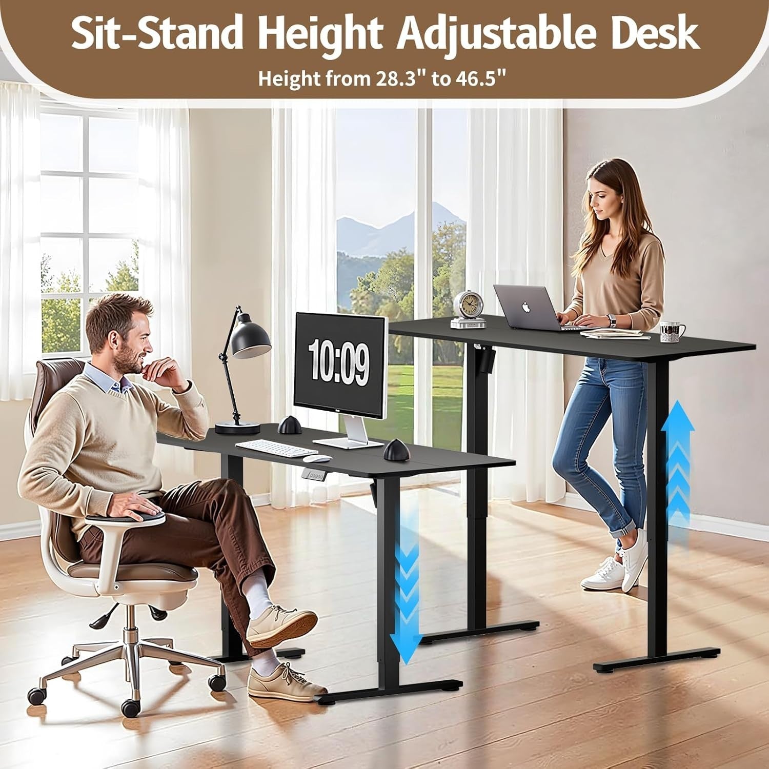 Adjustable Electric Standing Black Desk 140x60cm Smart Sit Stand Workstation