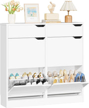 Modern Slim Shoe Cabinet with 4 Flip Drawers & 2 Storage Drawers – White