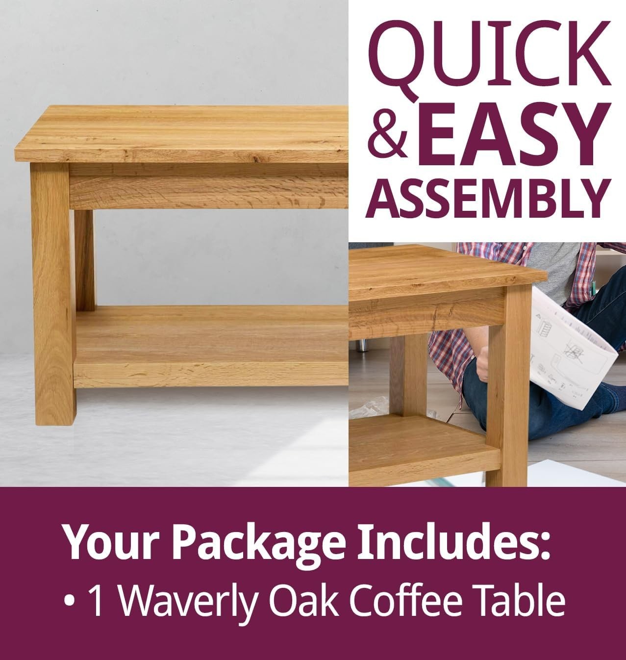 Large Solid Oak Coffee Table with Storage Shelf 90x45x45cm Durable Design