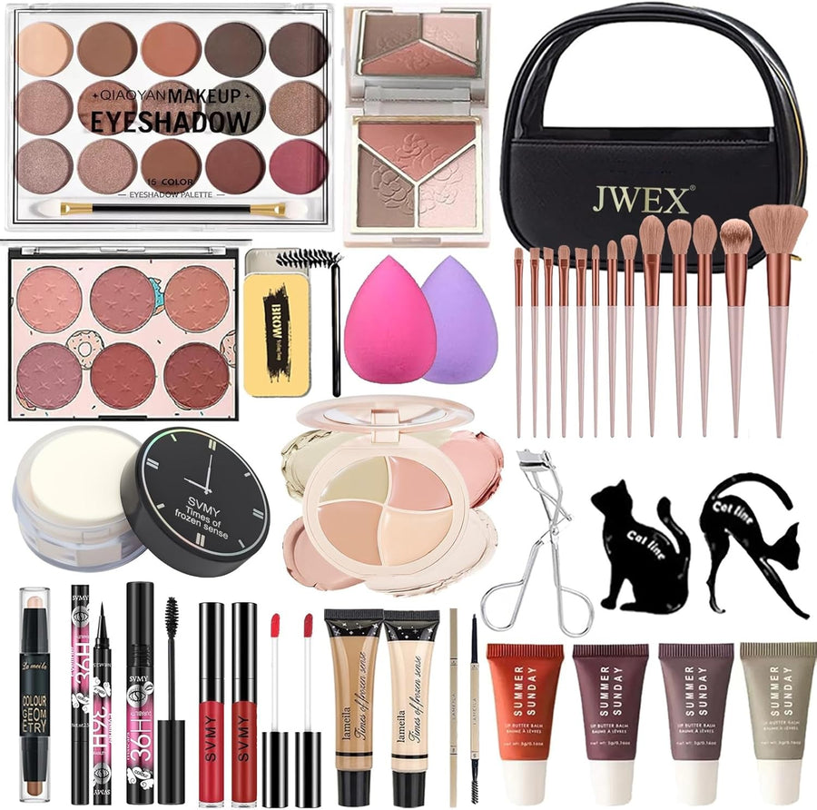 37pc Makeup Kit – Eyeshadow, Lipstick, Brushes & Travel Bag