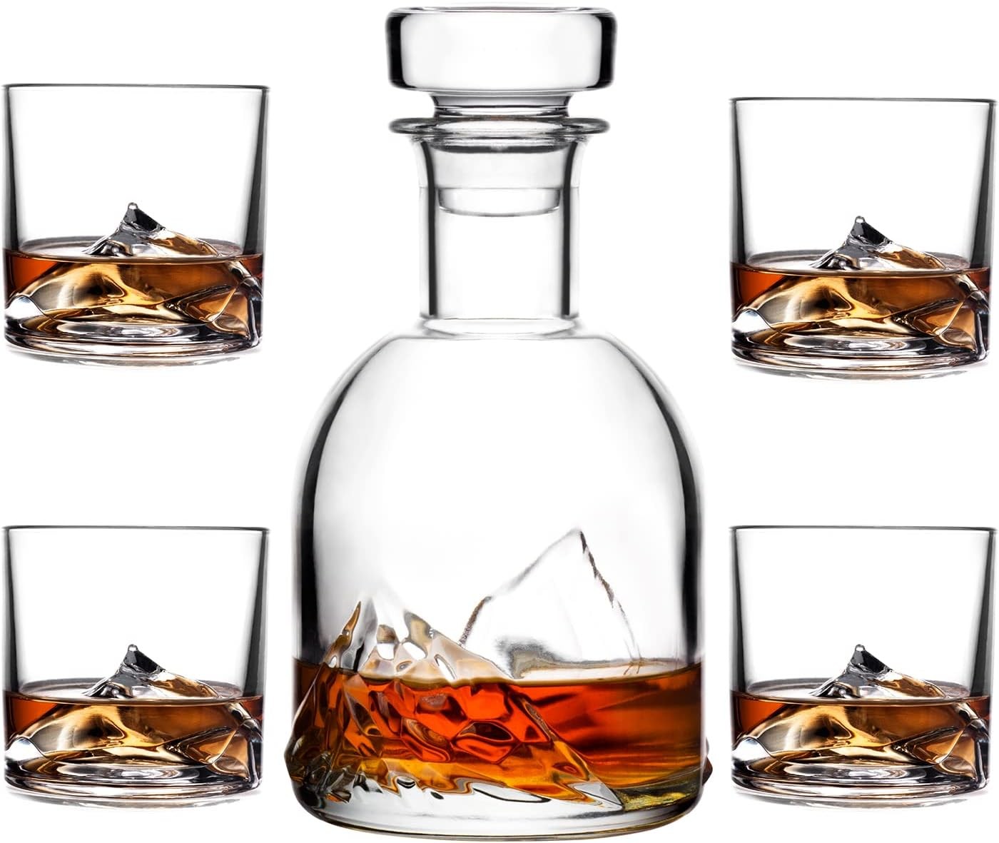 1L Whiskey Decanter Gift Set with 4 Glasses | Premium Crystal Mountain Design