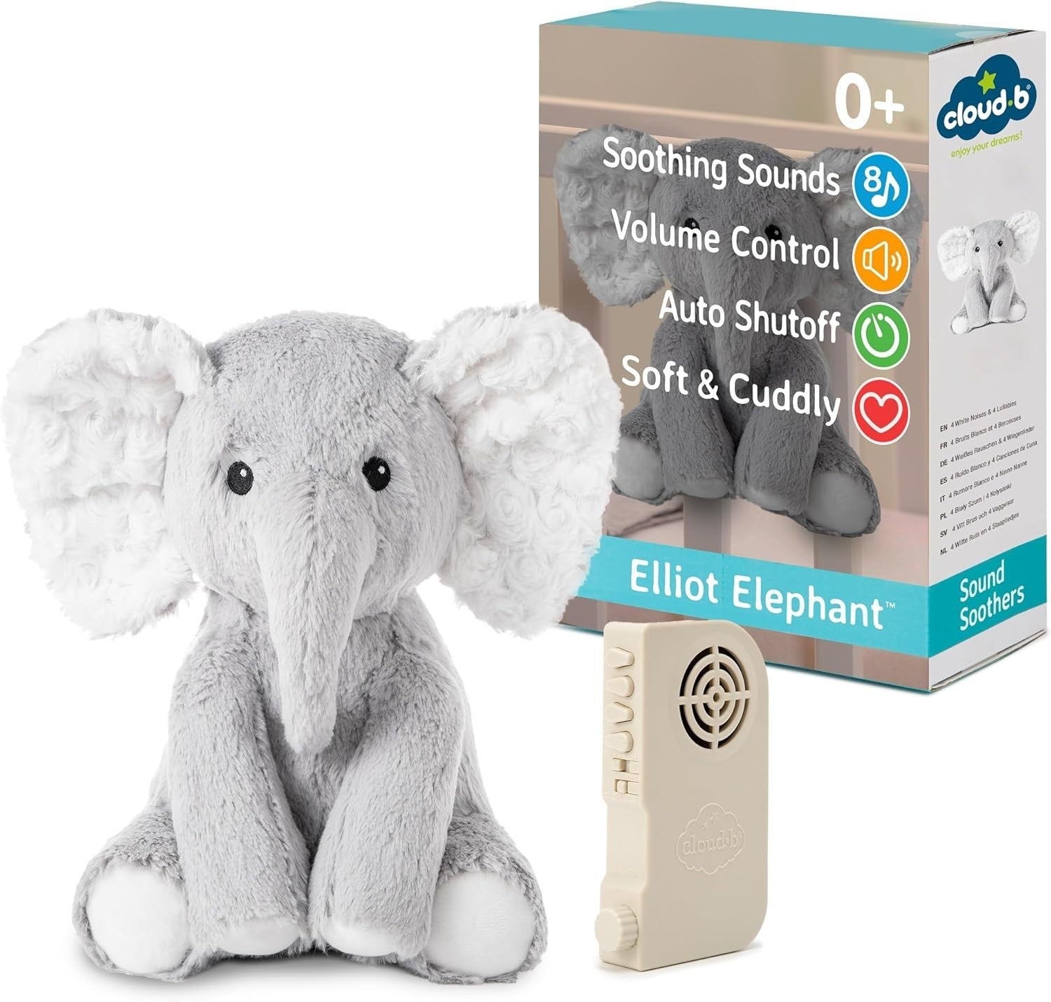 Elliot Elephant Baby Plush White Noise Machine 8 Soothing Sounds