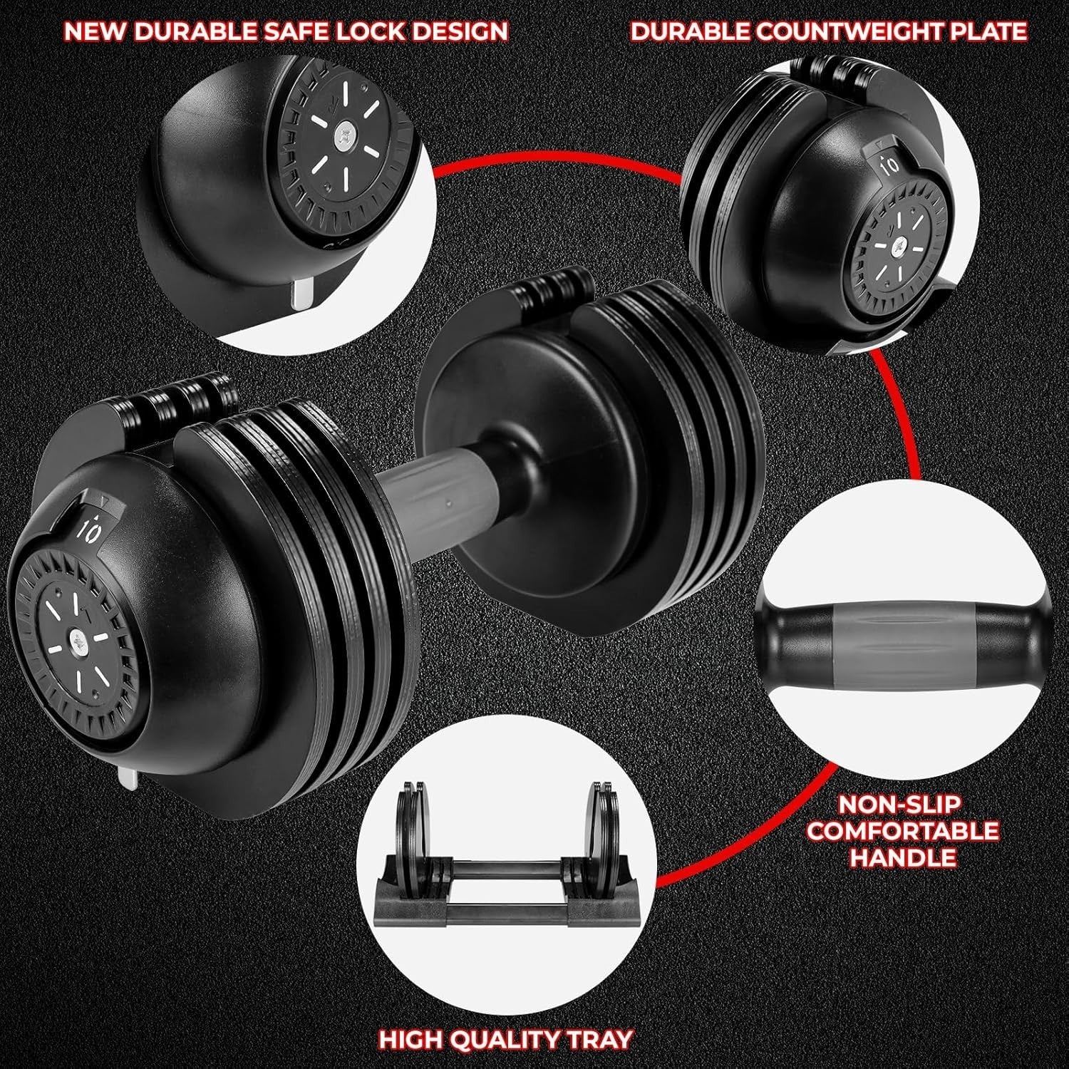 Adjustable Dumbbell Set 20kg Pair 5-in-1 Quick Change Non-Slip Home Gym