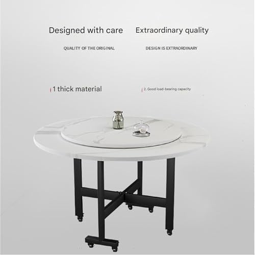 Round Drop Leaf Folding Kitchen Table with 6 Wheels Space Saving
