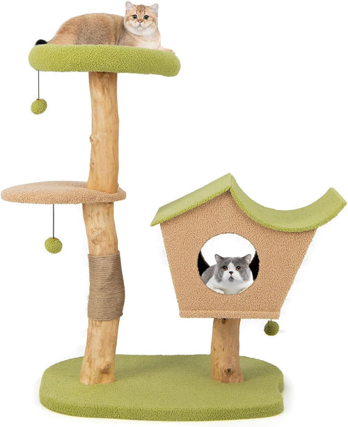 113cm Wooden Cat Tree Green with Condo Scratching Posts Top Perch Indoor Tower
