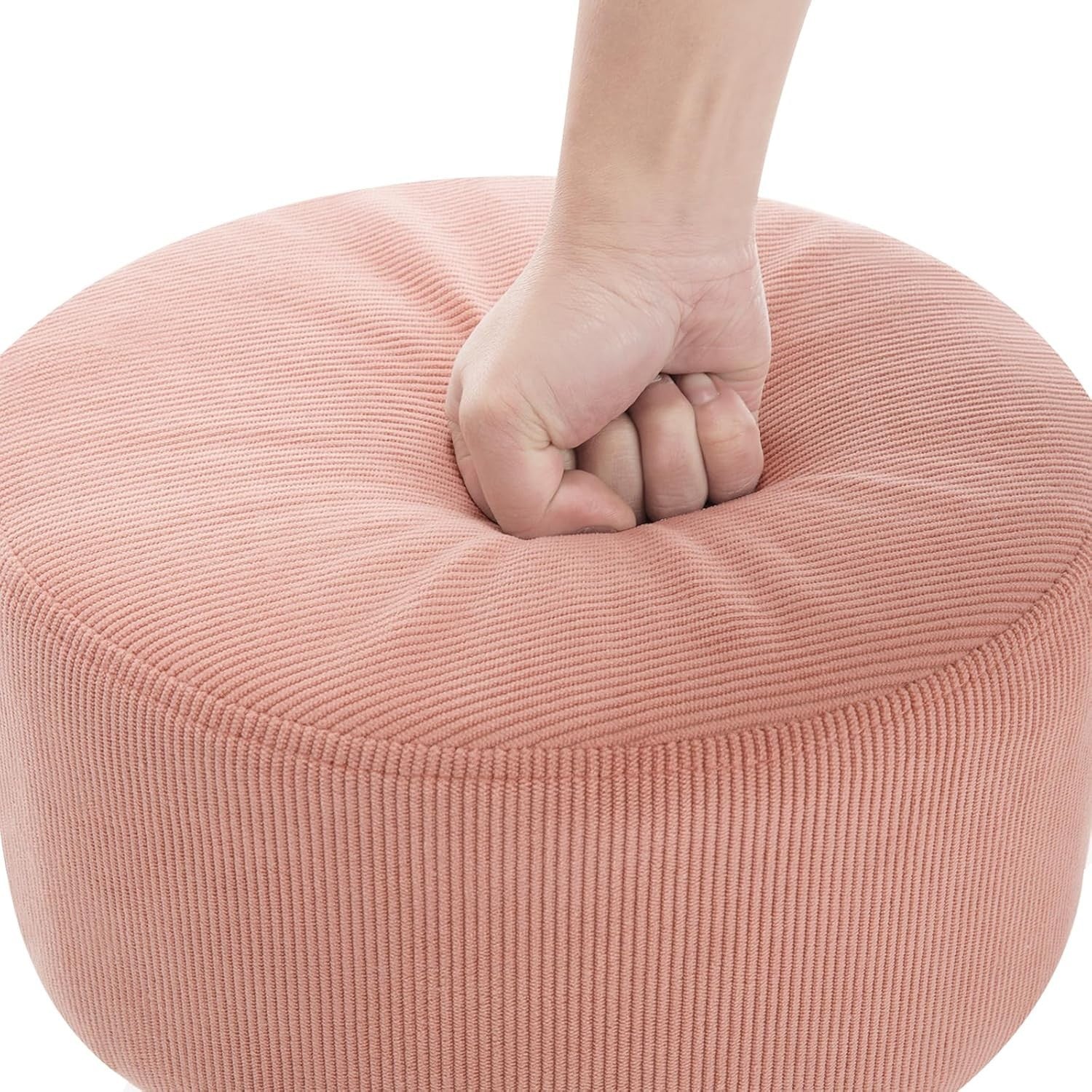 Set of 2 Pink Corduroy Swivel Stools Height Adjustable Round Vanity Seats