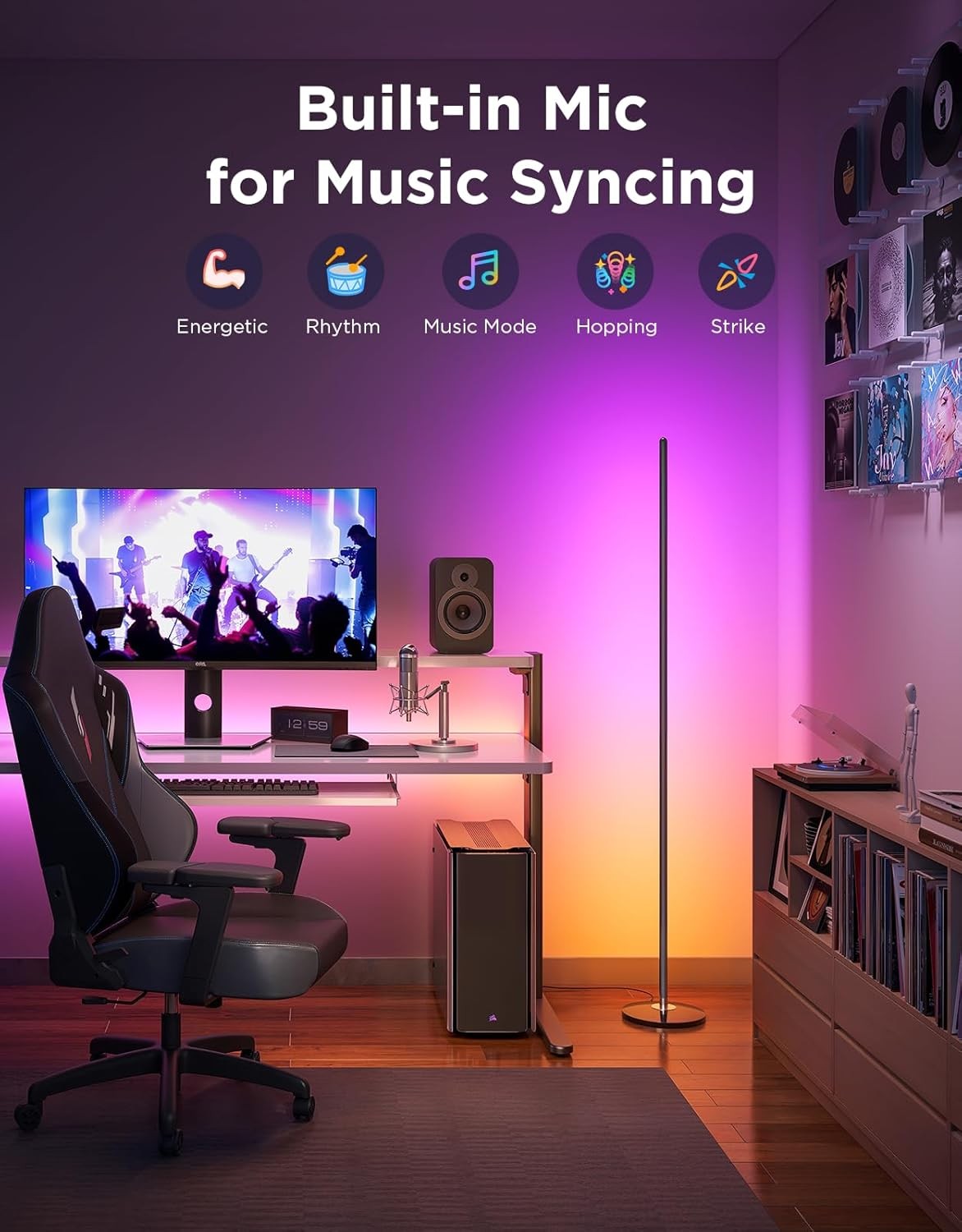 Smart RGB LED Corner Floor Lamp Music Sync App Control Modern Standing