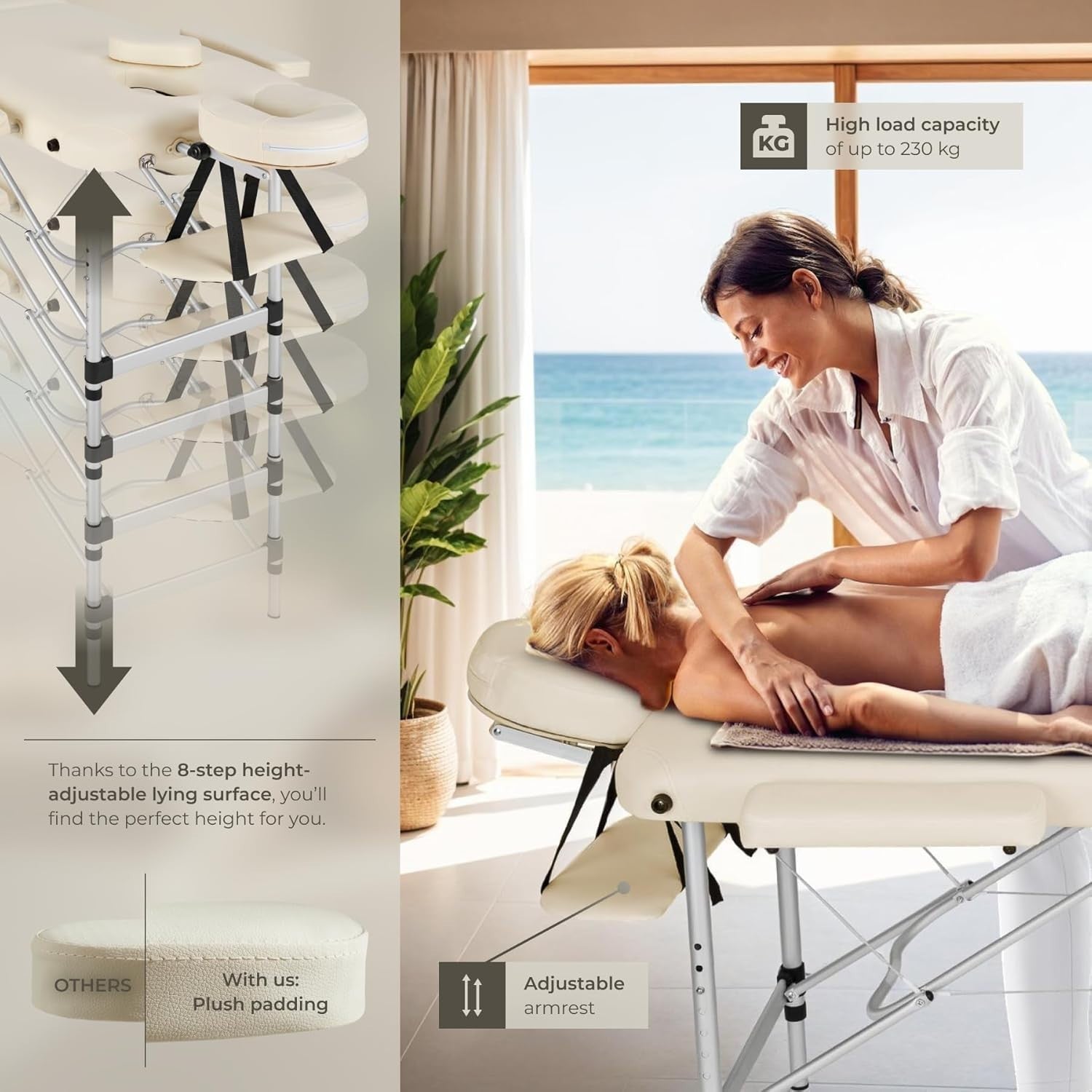 Portable 2 Section Massage Table Foldable Spa Beauty Bed 60cm Adjustable Beige