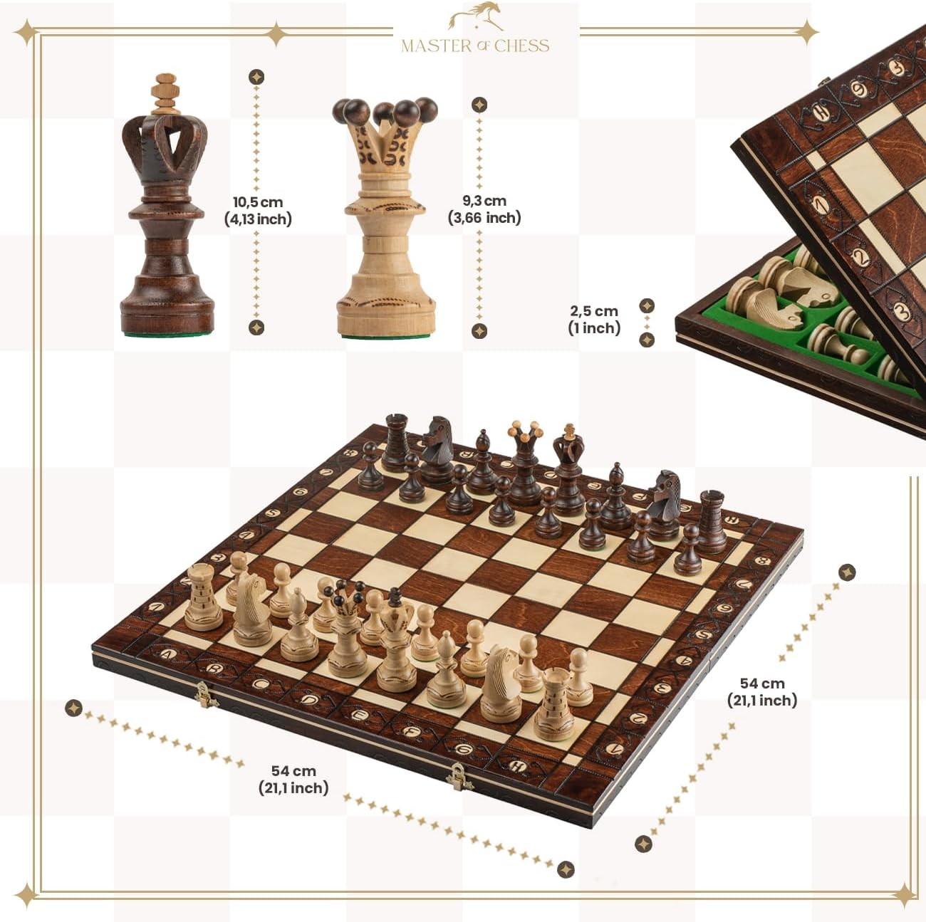 54cm Handmade Wooden Chess Set | Large Portable Board & Classic Pieces | Luxury