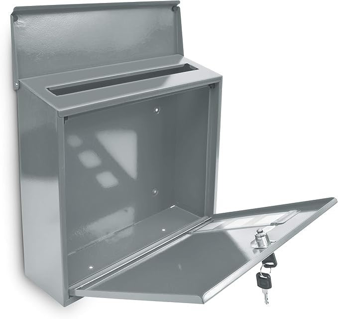 Wall Mounted Lockable Mailbox Silver Metal Letterbox Weatherproof & Secure