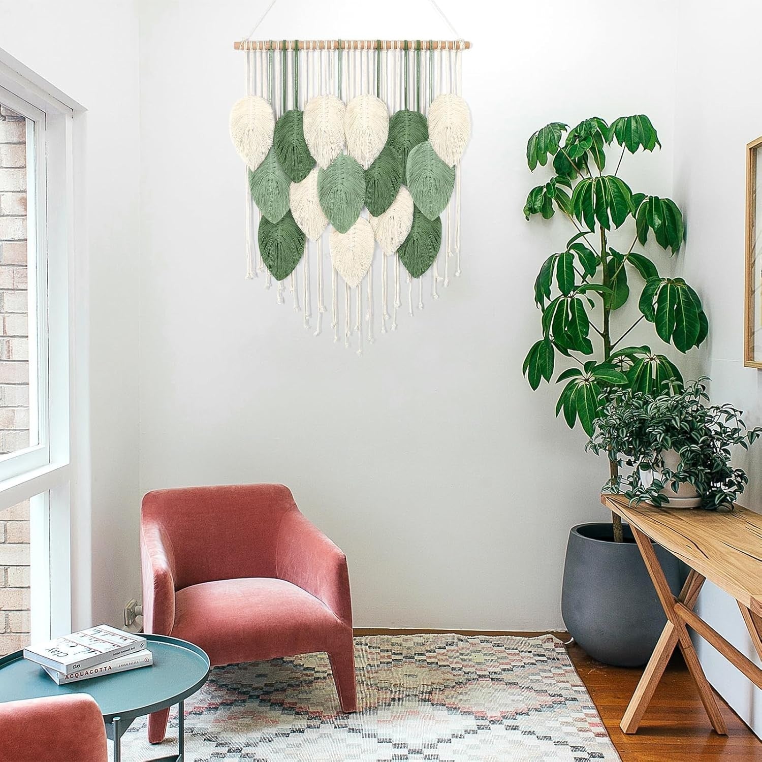 Medium Macrame Wall Hanging Boho Leaf Woven Tapestry 60x75cm