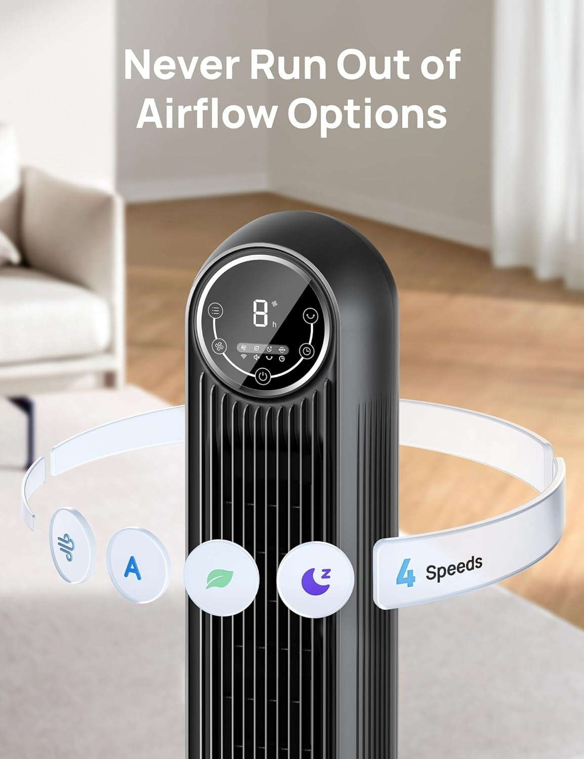 28dB Silent Tower Fan 25ft/s Velocity Electric Cooling Fan with Remote 4-Speed