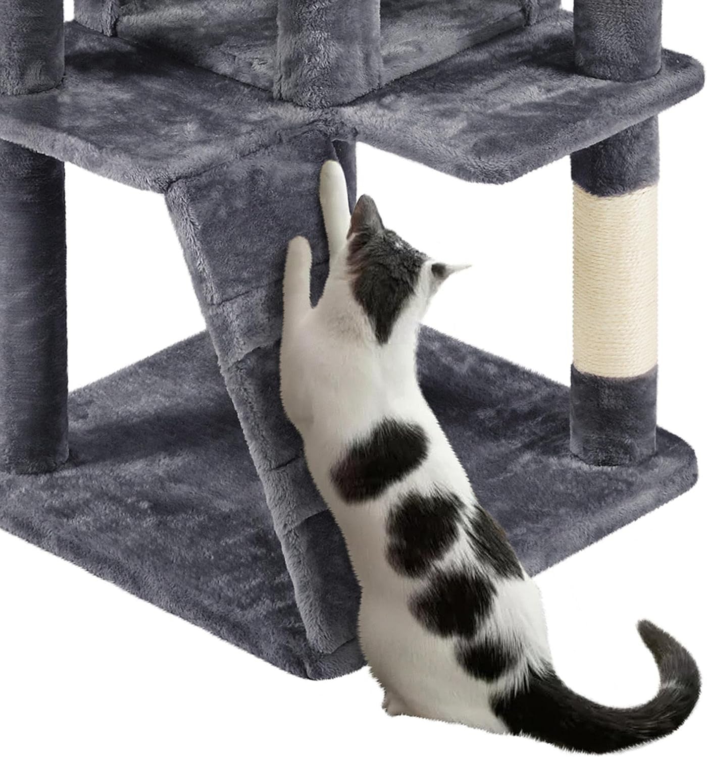 Tall Cat Tree 178cm Multi Level Scratching Tower with Caves Dark Grey