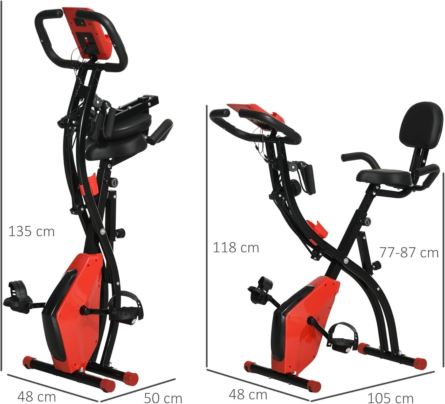 Wine Red 3-in-1 Folding Exercise Bike Magnetic Resistance LCD Pulse Bands