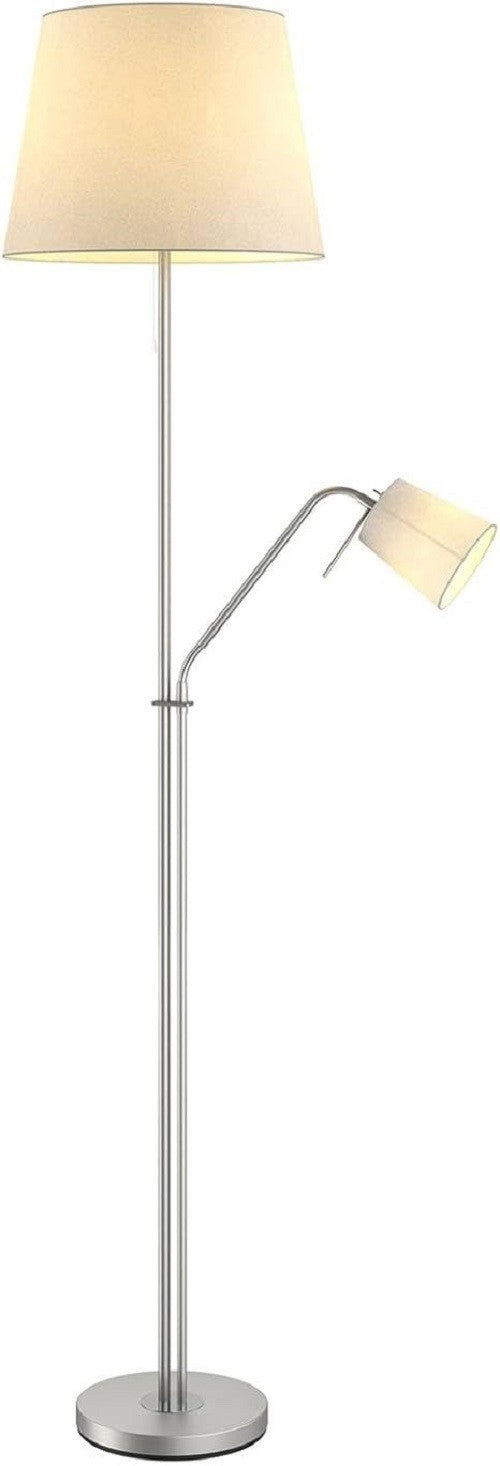 Modern Floor Lamp White Fabric Shade Standing Reading Light Satin Nickel