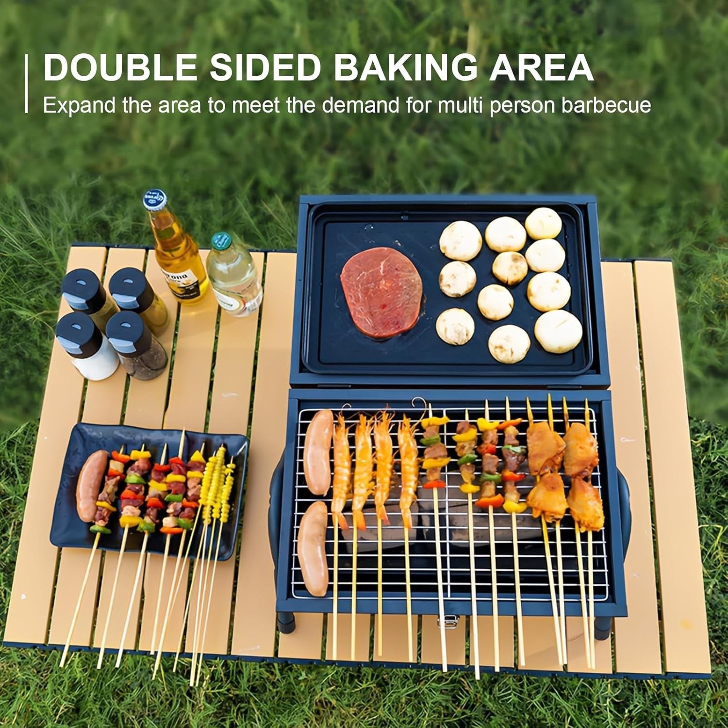 Portable Charcoal BBQ Grill with Thermometer Barrel Smoker Camping Outdoor