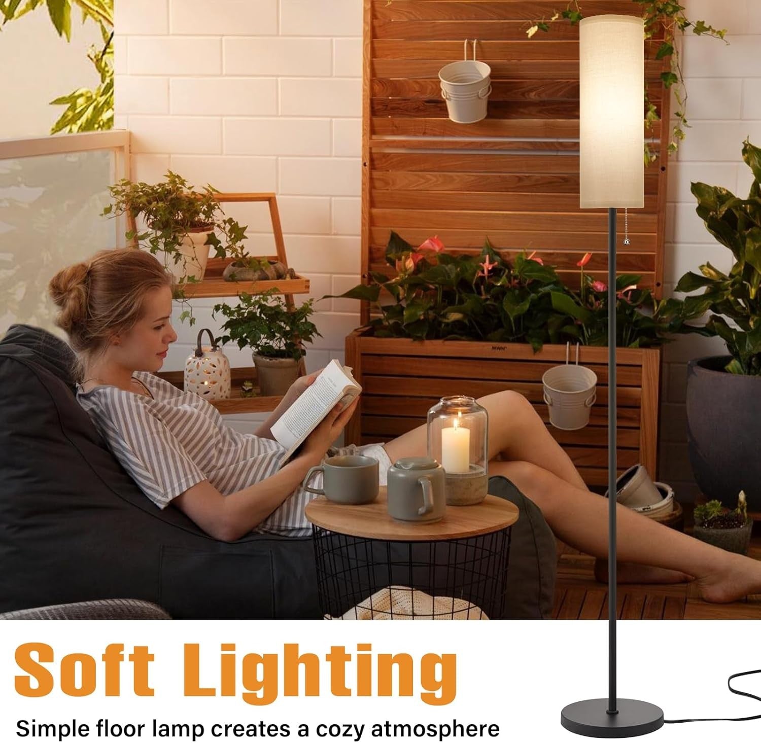 Grey Floor Lamp 64in Standing Lamp 3 Colour Bulb Bedroom Living Room