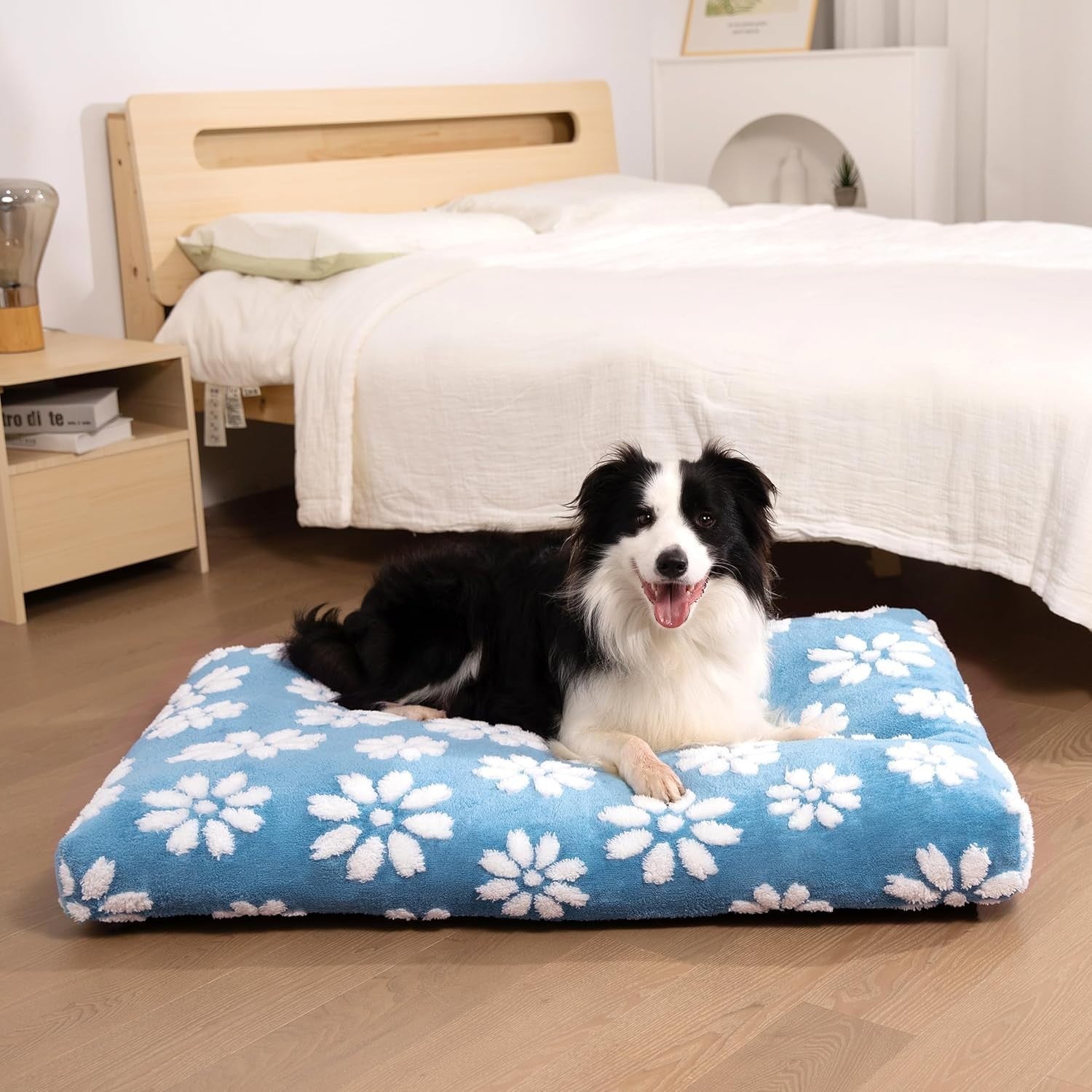 30x20in Dog Bed Washable Crate Mattress Blue Flower