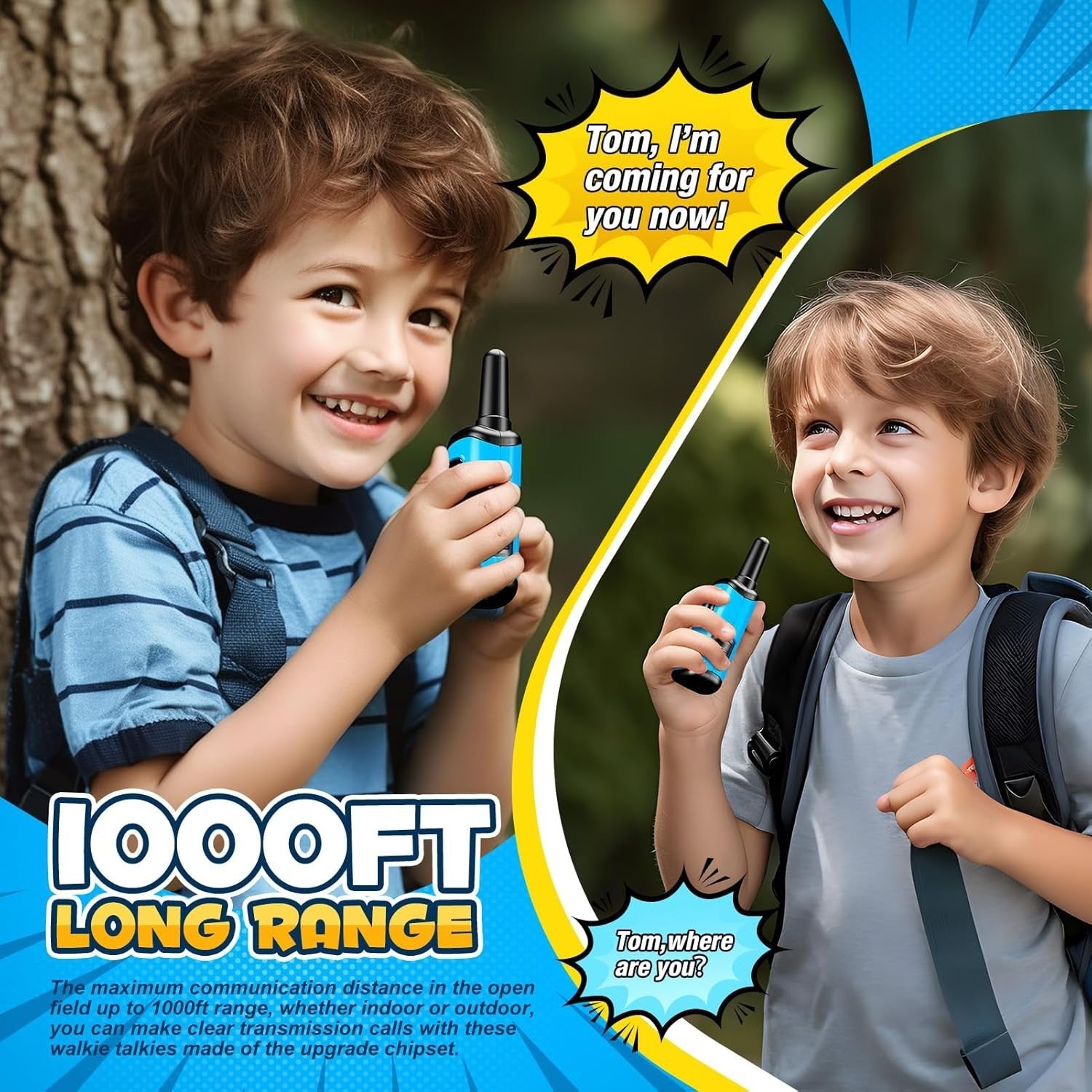 Kids Walkie Talkies Light Blue 2 Way Radios 3 Mile Range Outdoor Toy