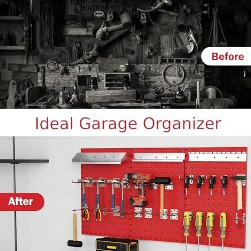 Wall-Mounted Pegboard Tool Organizer Kit 3 Boards 28 Accessories Red