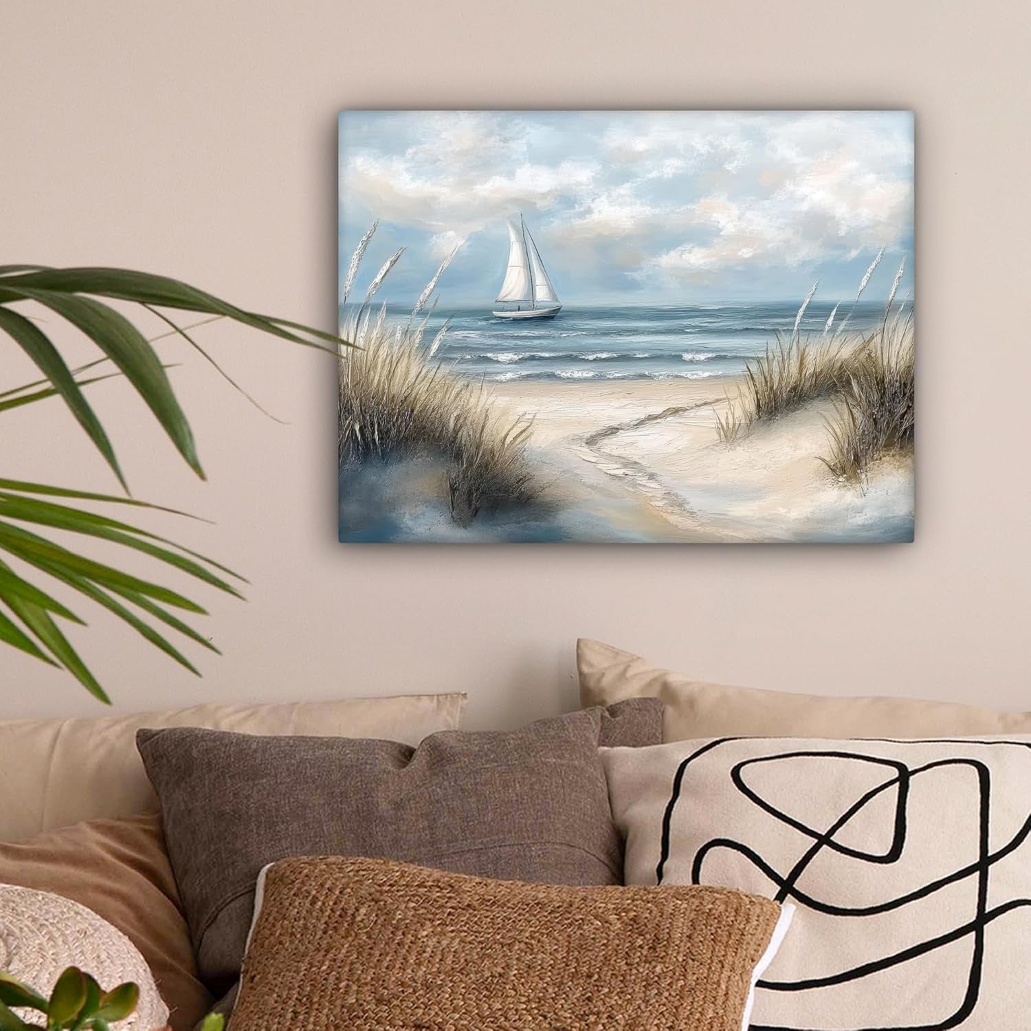 Coastal Canvas Wall Art 40x30cm Beach Sailboat Framed Print