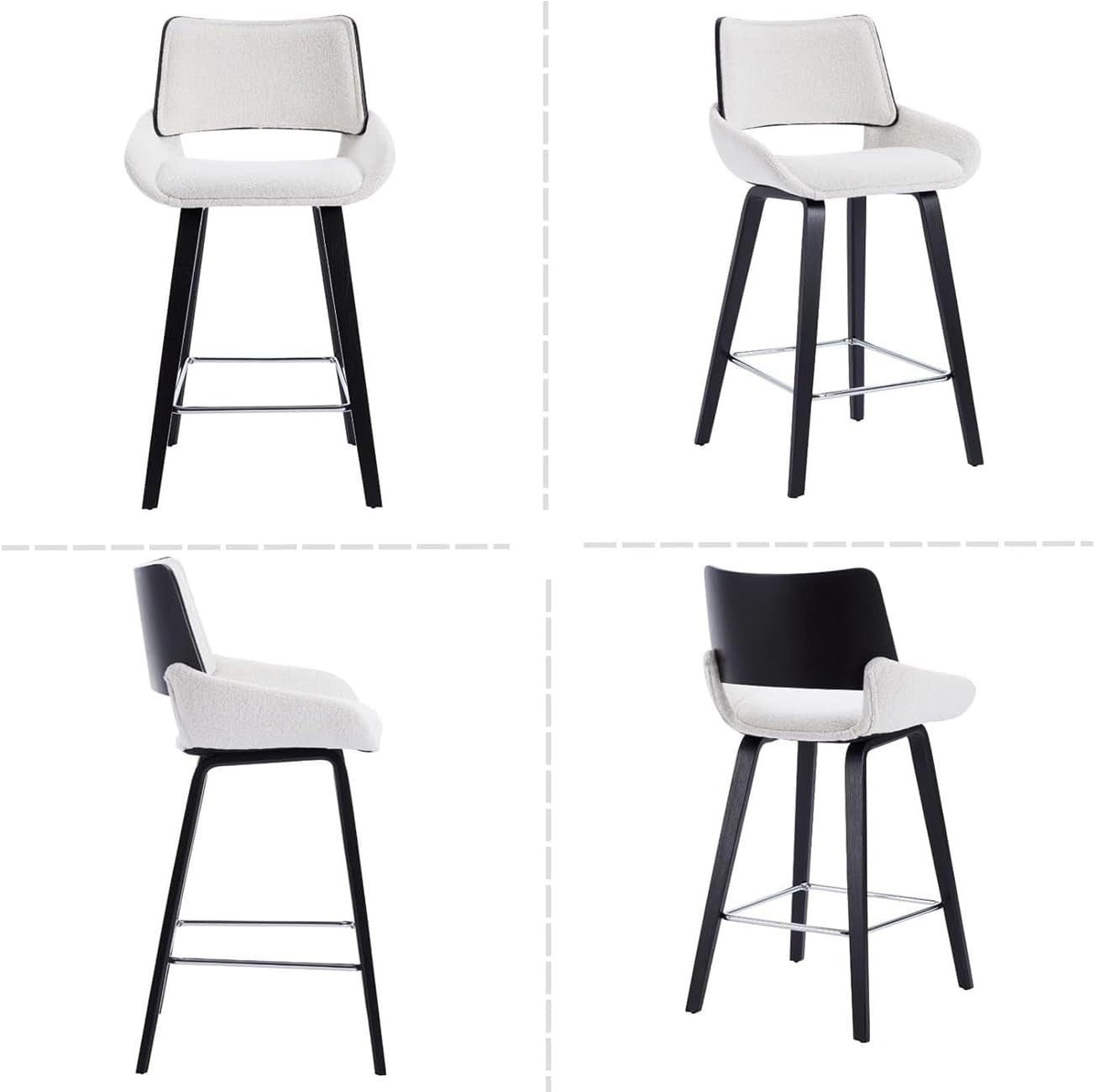 Modern Oatmeal Bar Stools Set of 2 | Chenille Seat, Solid Wood Frame
